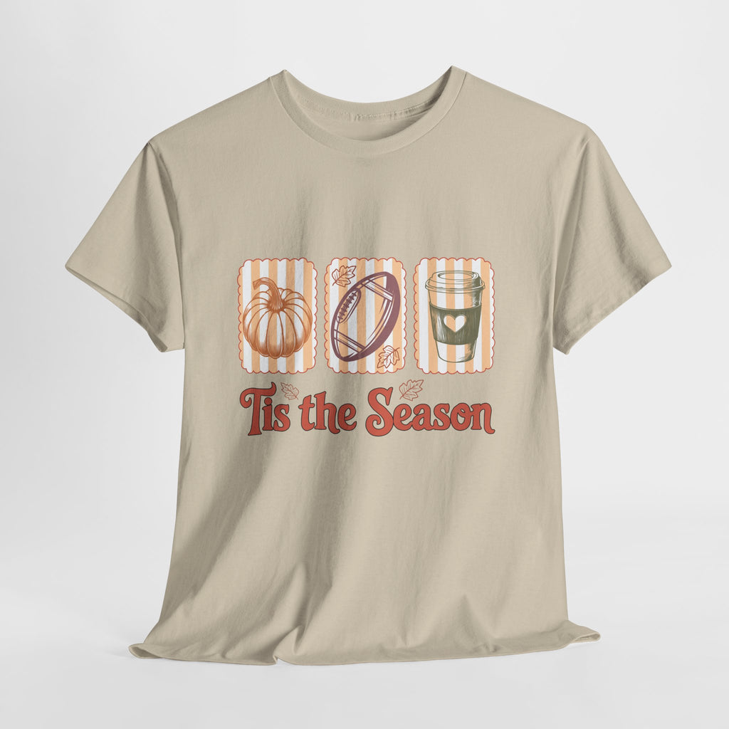 Tis the Season Pumpkin, Football & Coffee Fall Unisex Cotton T-Shirt