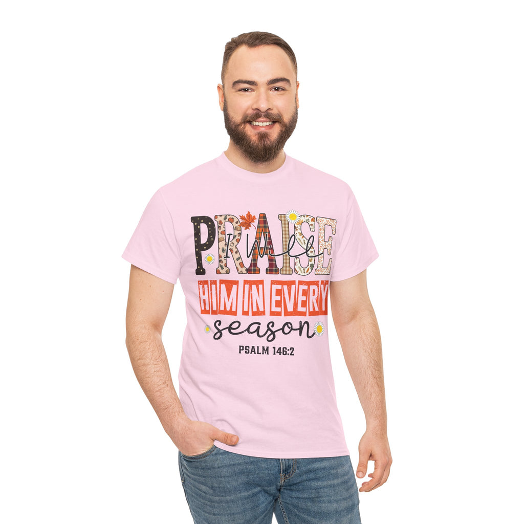 Praise Him In Every Tee — Fall Daisies & Leaf Floral Graphic Unisex Cotton T-Shirt
