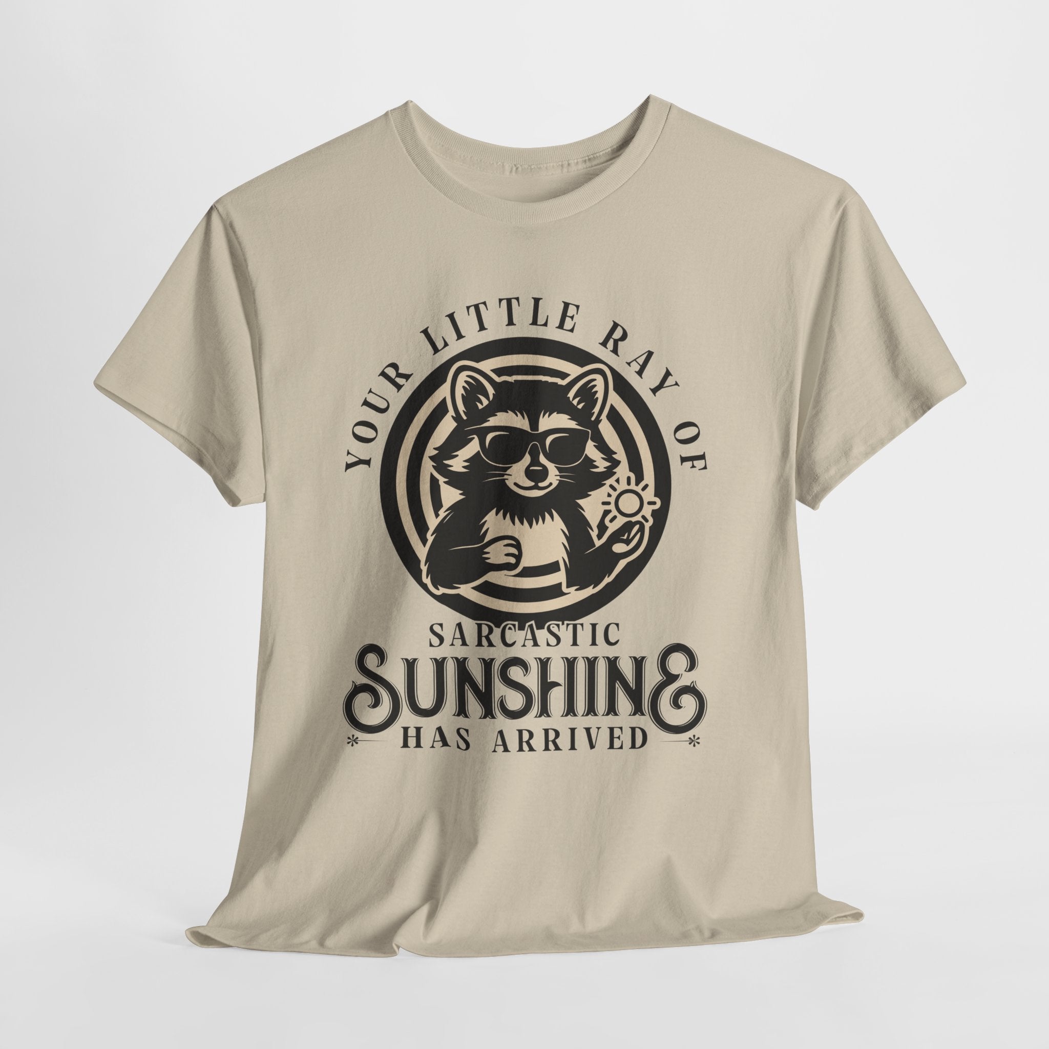 Cool Raccoon Sunglasses T-Shirt — Raccoon Holding Sun Graphic Unisex Cotton Tee