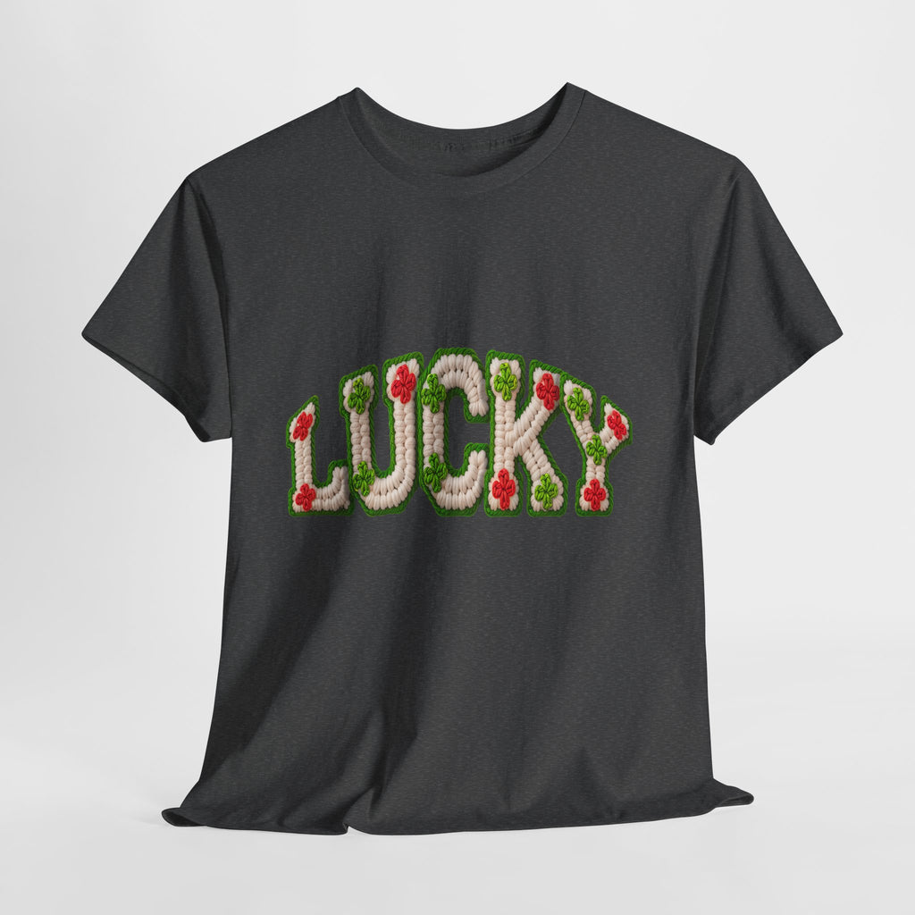 Lucky Crochet Clover T-Shirt — Faux-Yarn Embroidered St. Patrick’s Unisex Cotton Tee