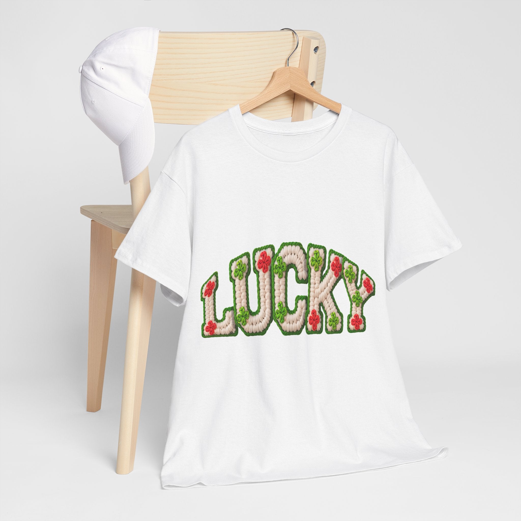 Lucky Crochet Clover T-Shirt — Faux-Yarn Embroidered St. Patrick’s Unisex Cotton Tee