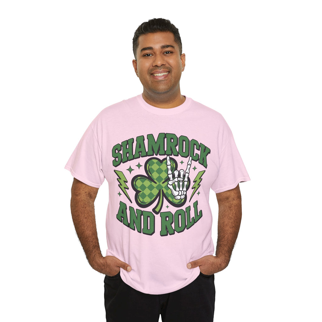 Shamrock and Roll Tee — Skeleton Hand & Lightning St. Patrick’s Rock Unisex Cotton Shirt