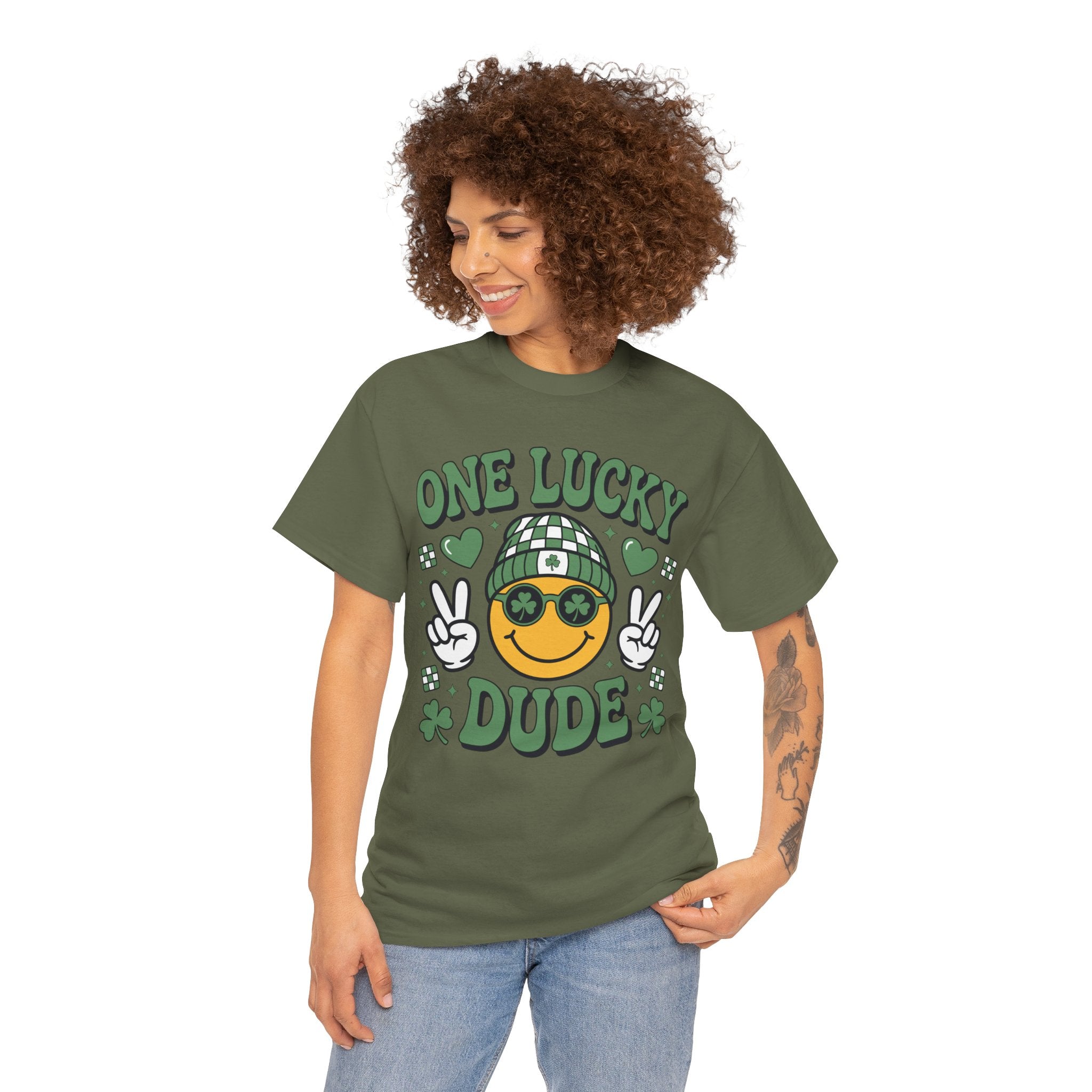 One Lucky Dude Shamrock Tee — St. Patrick's Day Smiley Unisex Cotton Tshirt