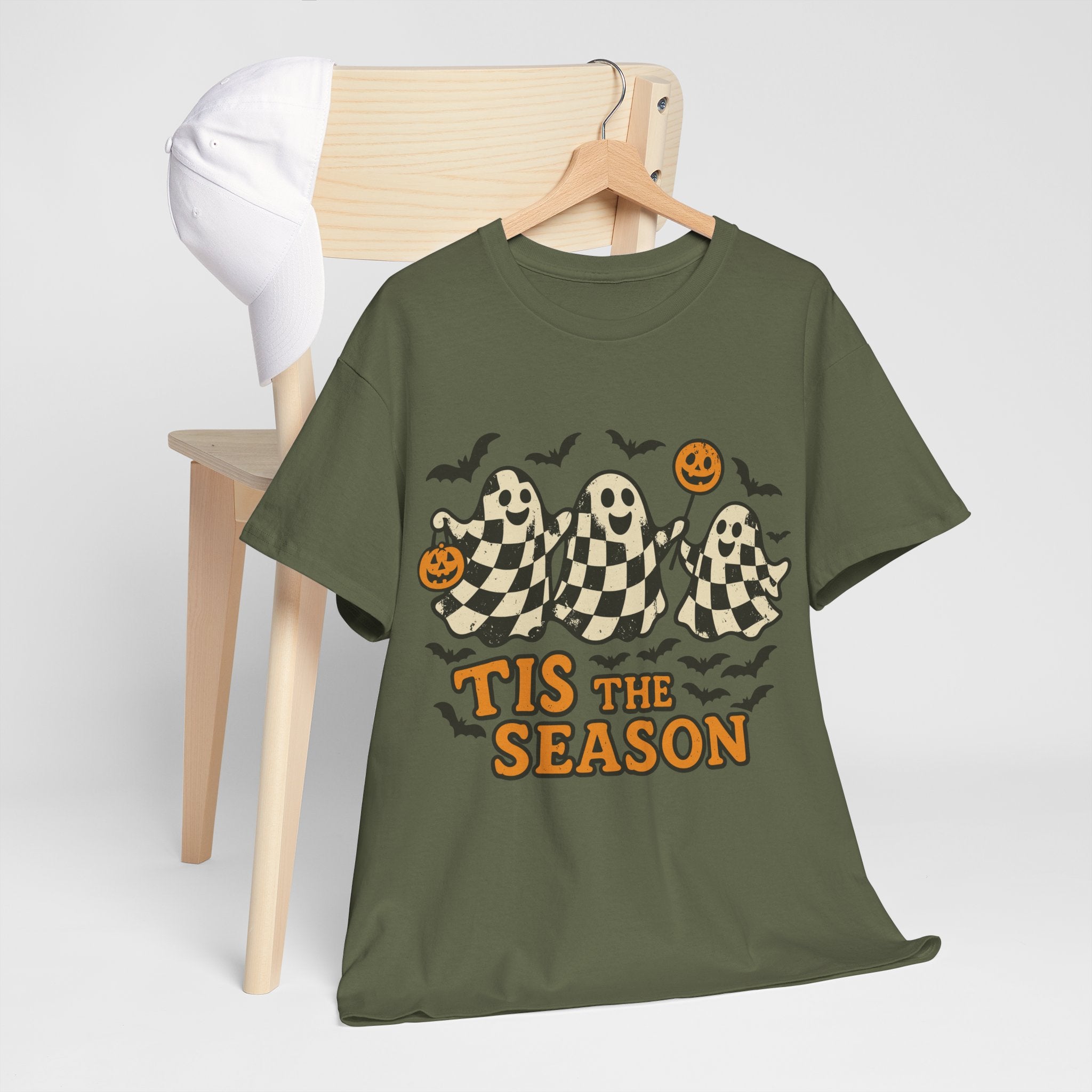 Halloween Ghosts Checker Pattern Unisex Cotton Tee