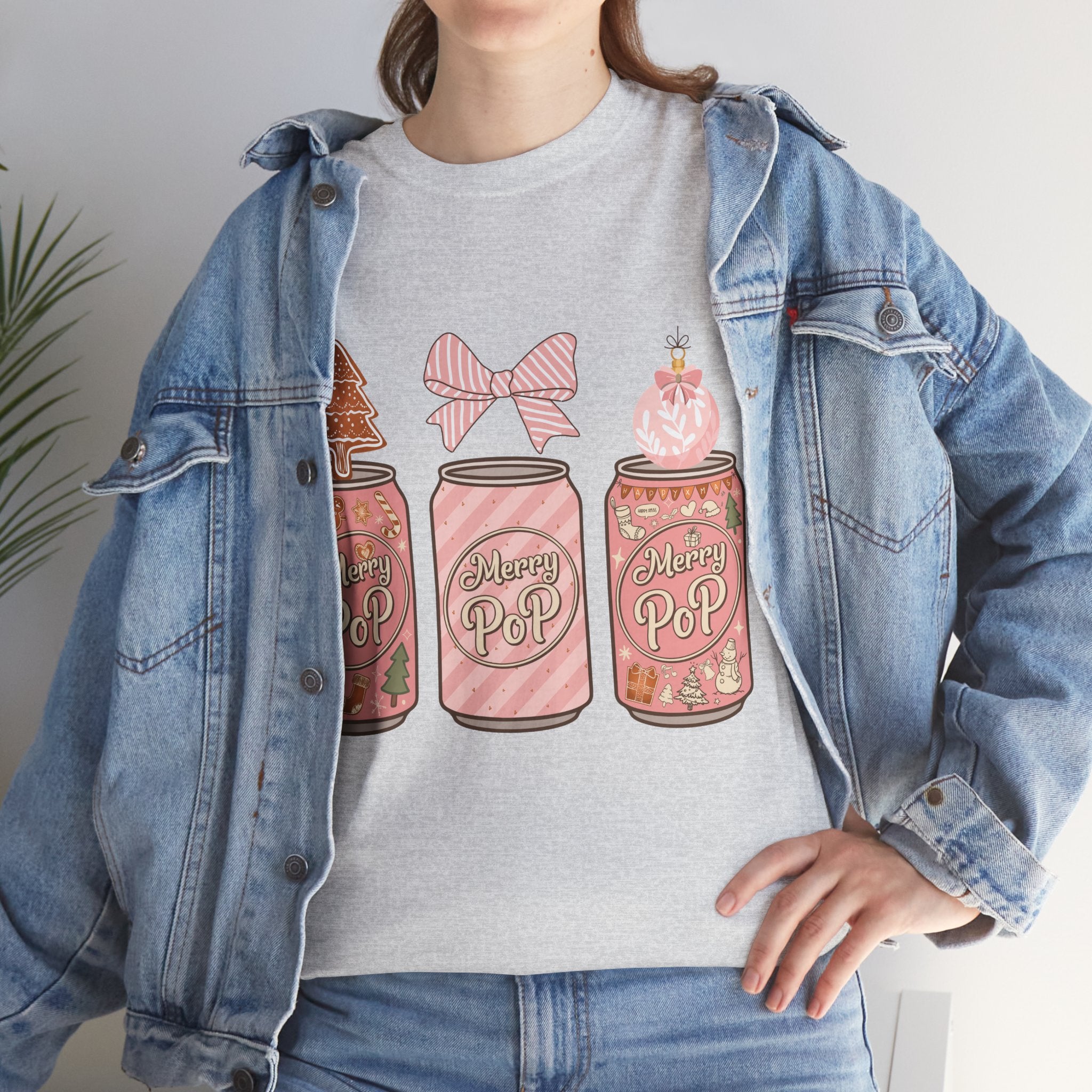 Merry Pop Christmas Soda Can Tee — Pastel Holiday Graphic Unisex Cotton T-Shirt