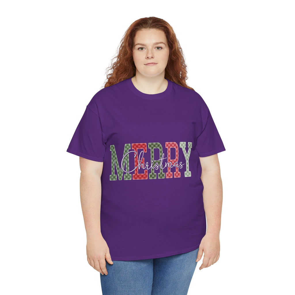 Plaid Merry Christmas Unisex Cotton Tee