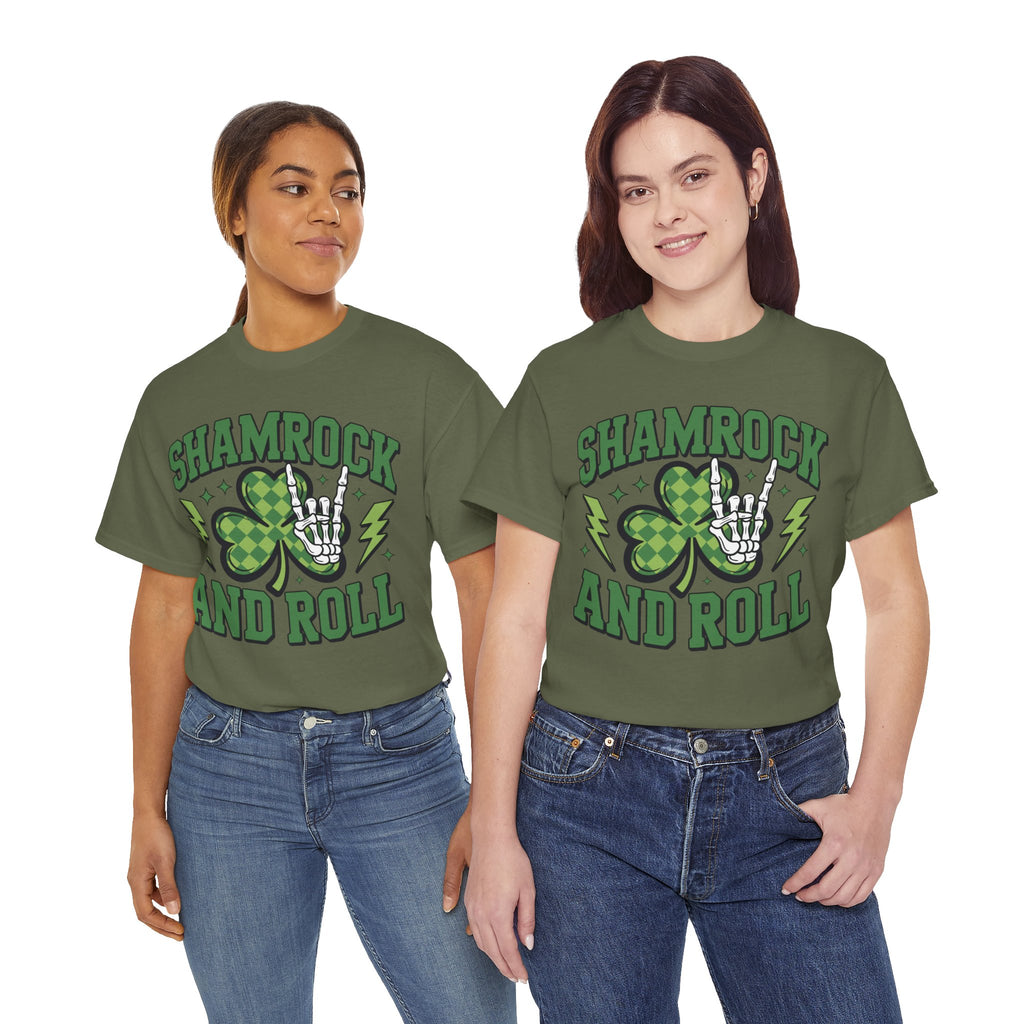 Shamrock and Roll Tee — Skeleton Hand & Lightning St. Patrick’s Rock Unisex Cotton Shirt