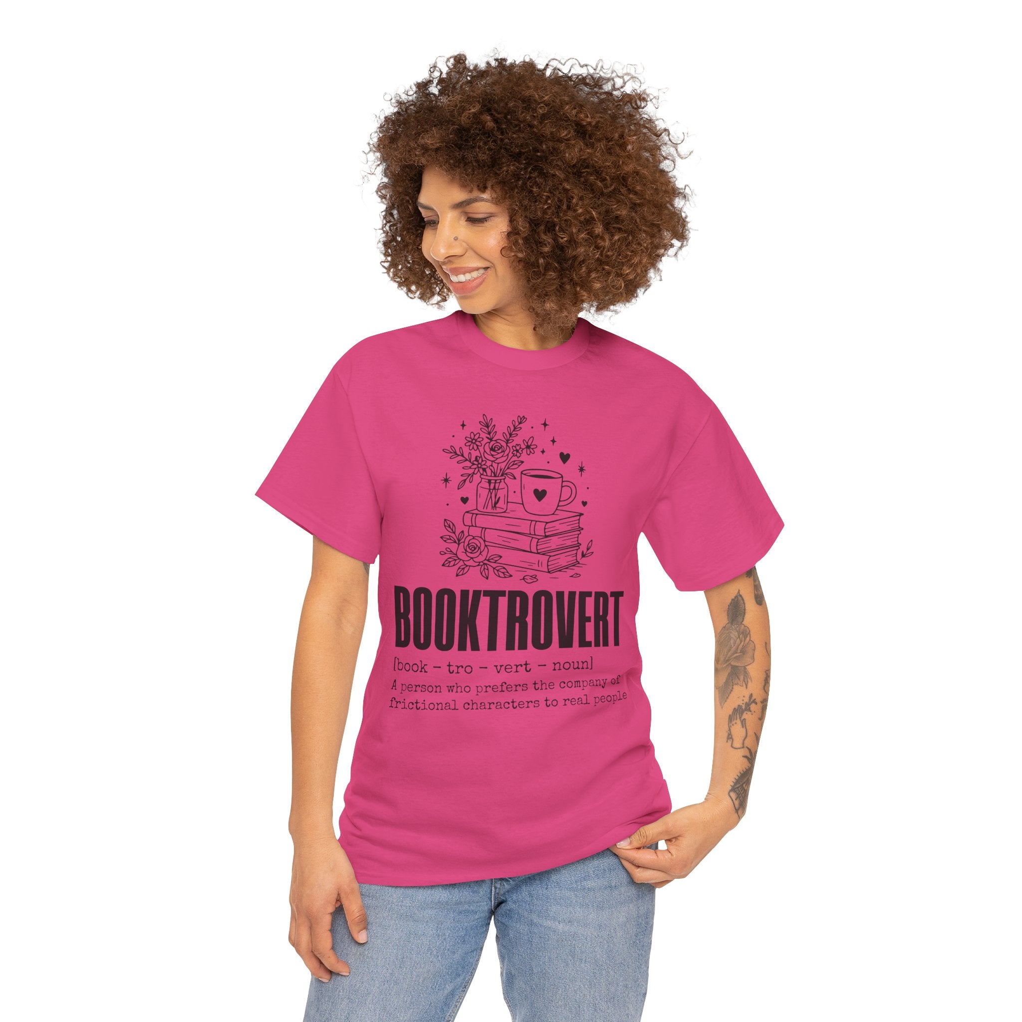 Booktrovert Graphic Tee — "Booktrovert" Definition, Books & Coffee Design Unisex Cotton Tee