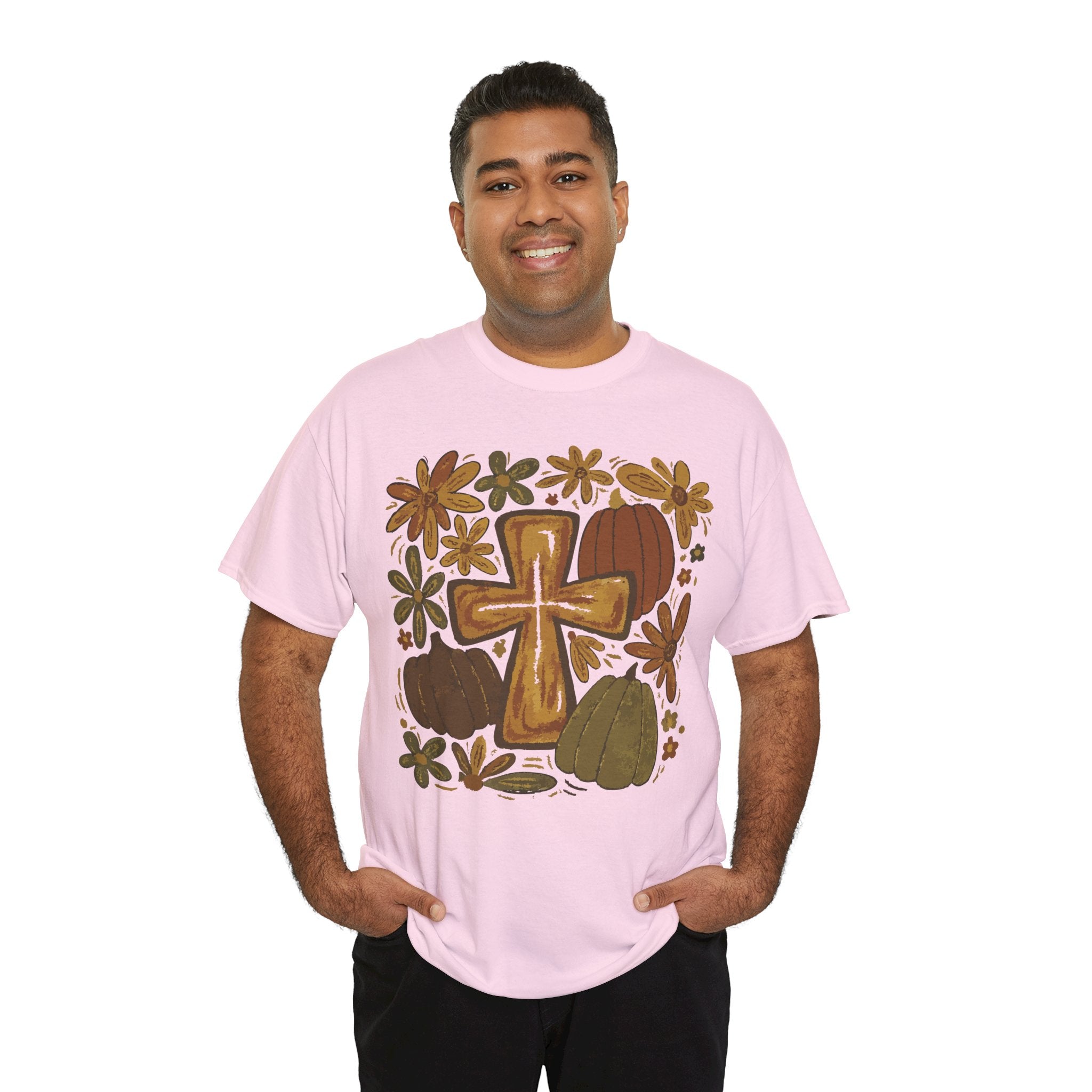 Autumn Cross Tee — Rustic Pumpkin & Fall Floral Christian Unisaex Cotton T-Shirt