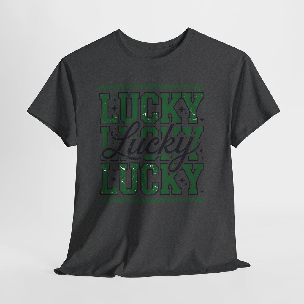Lucky Varsity Tee — Layered Green ‘Lucky’ Graphic Unisex Cotton Tee