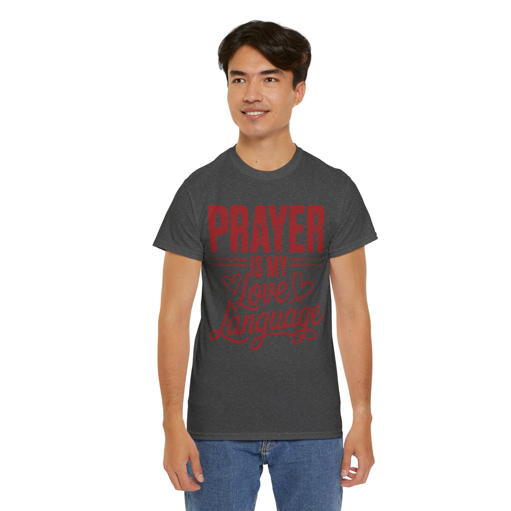 Prayer Is My Love Language T-Shirt — Faith-Inspired Red Hearts Unisex Cotton Tee