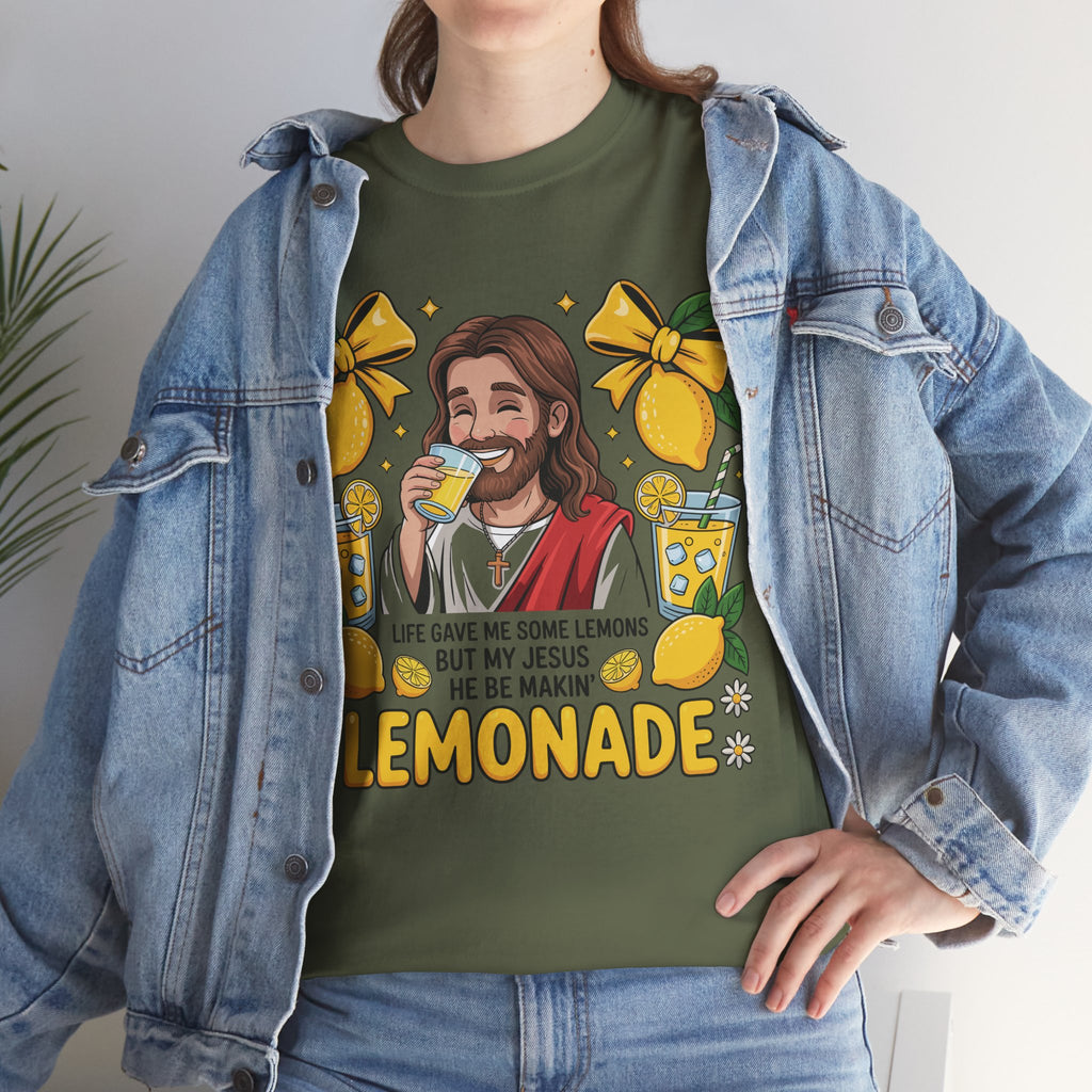Jesus Drinking Lemonade T-Shirt — "Life Gave Me Some Lemons" Christian Unisex Cotton Tee