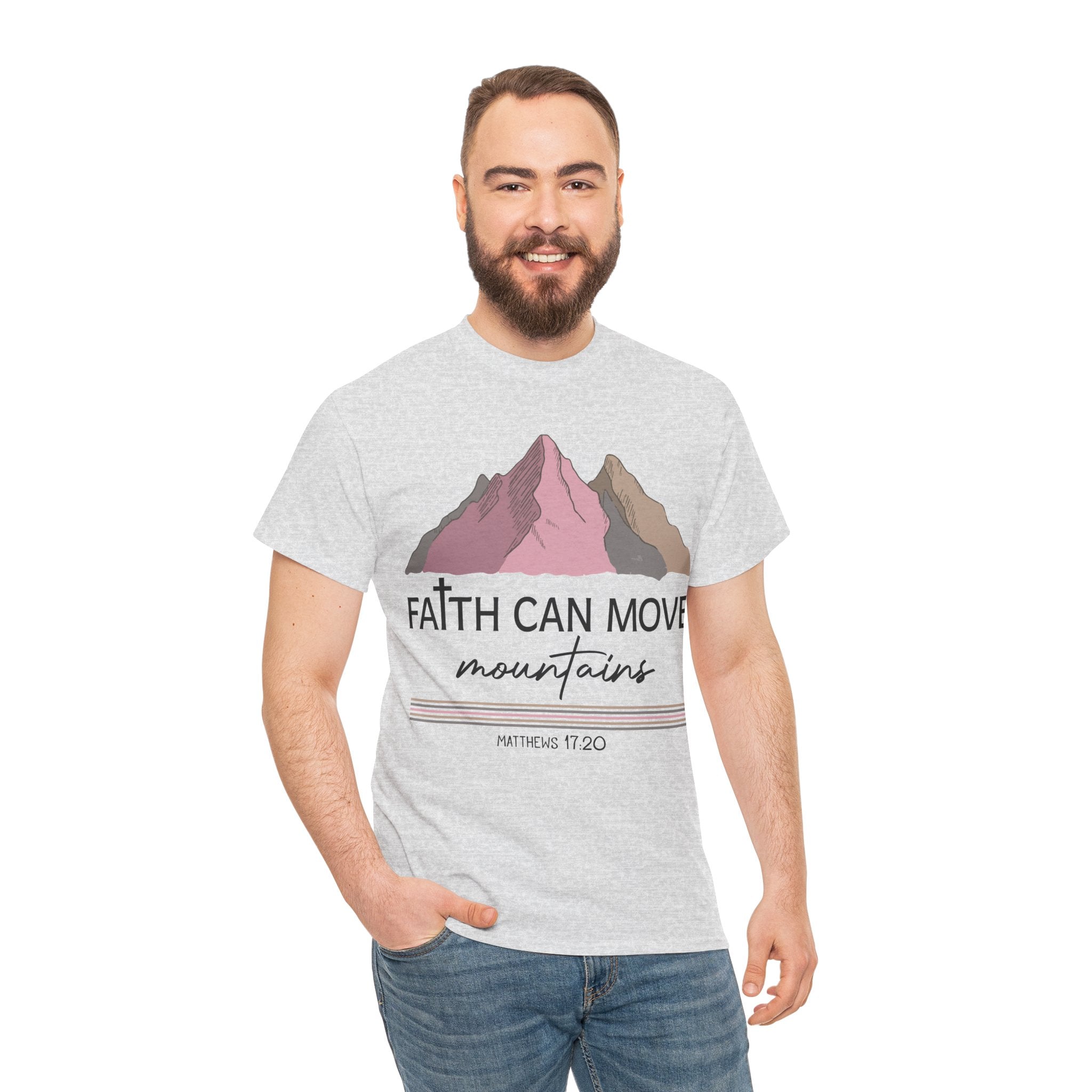 Faith Can Move Mountains Mountain Tee — Pastel Inspirational Christian Unisex Cotton T-Shirt