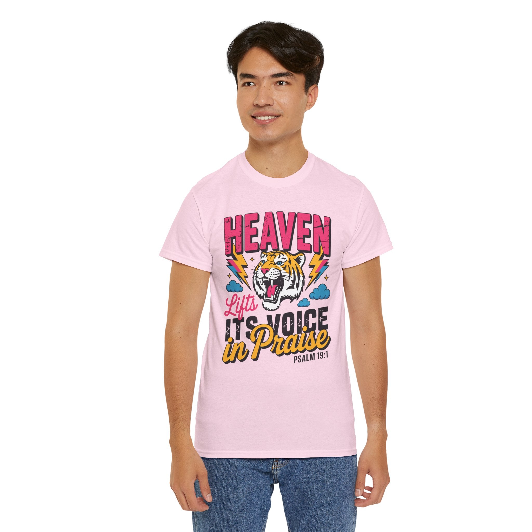 Psalm 19:1 Tiger Praise T-Shirt — Bold Christian Roaring Tiger Graphic.Unisex Cotton Tee