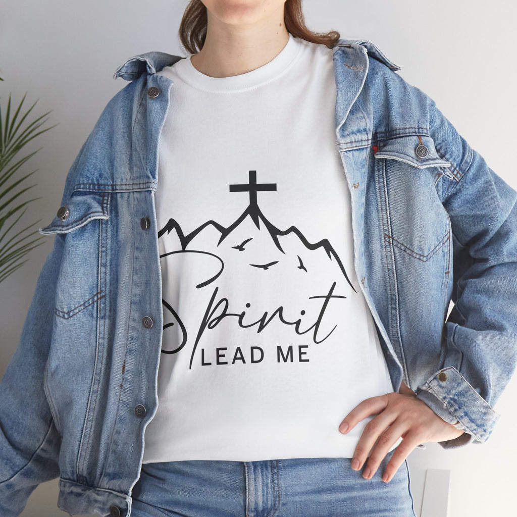 Spirit Lead Me Christian T‑Shirt — Minimalist Cross Unisex Cotton Tee