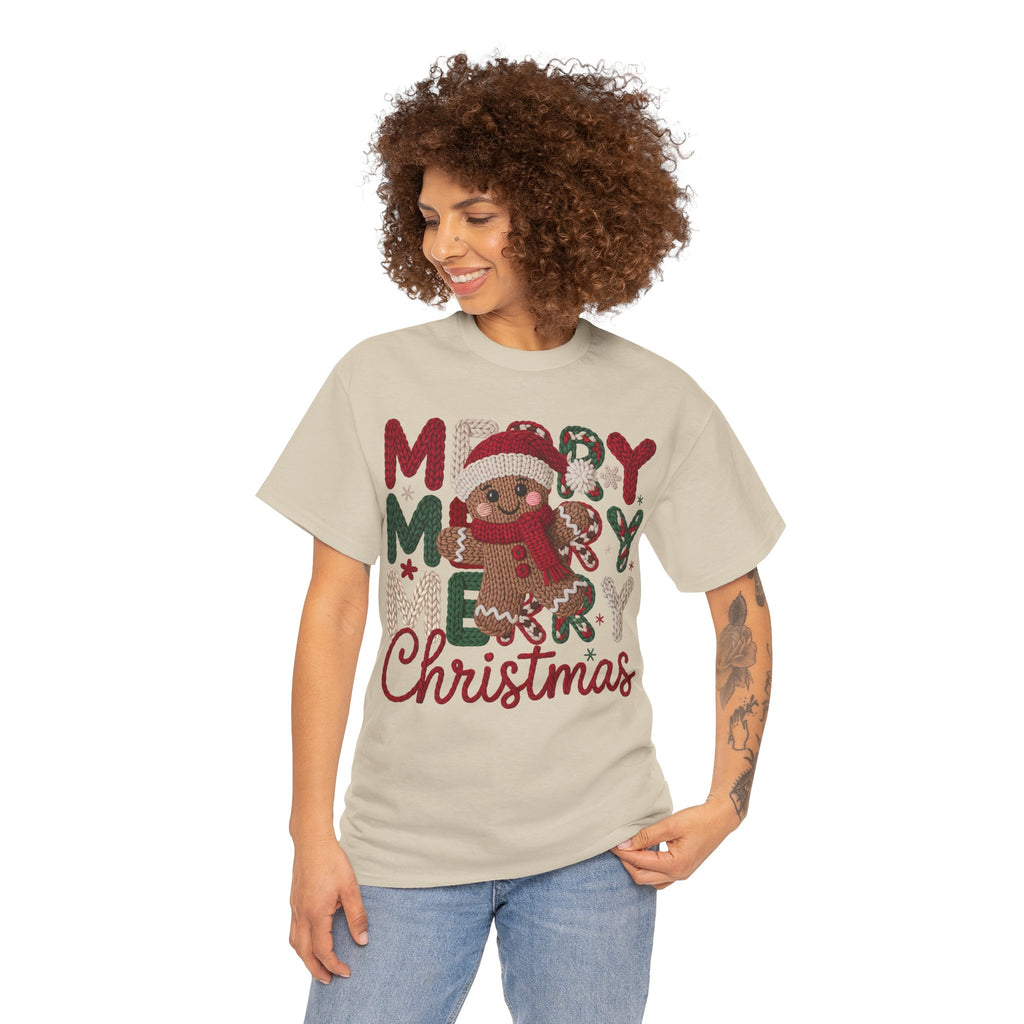 Merry Merry Merry Christmas Gingerbread Unisex Cotton Tee