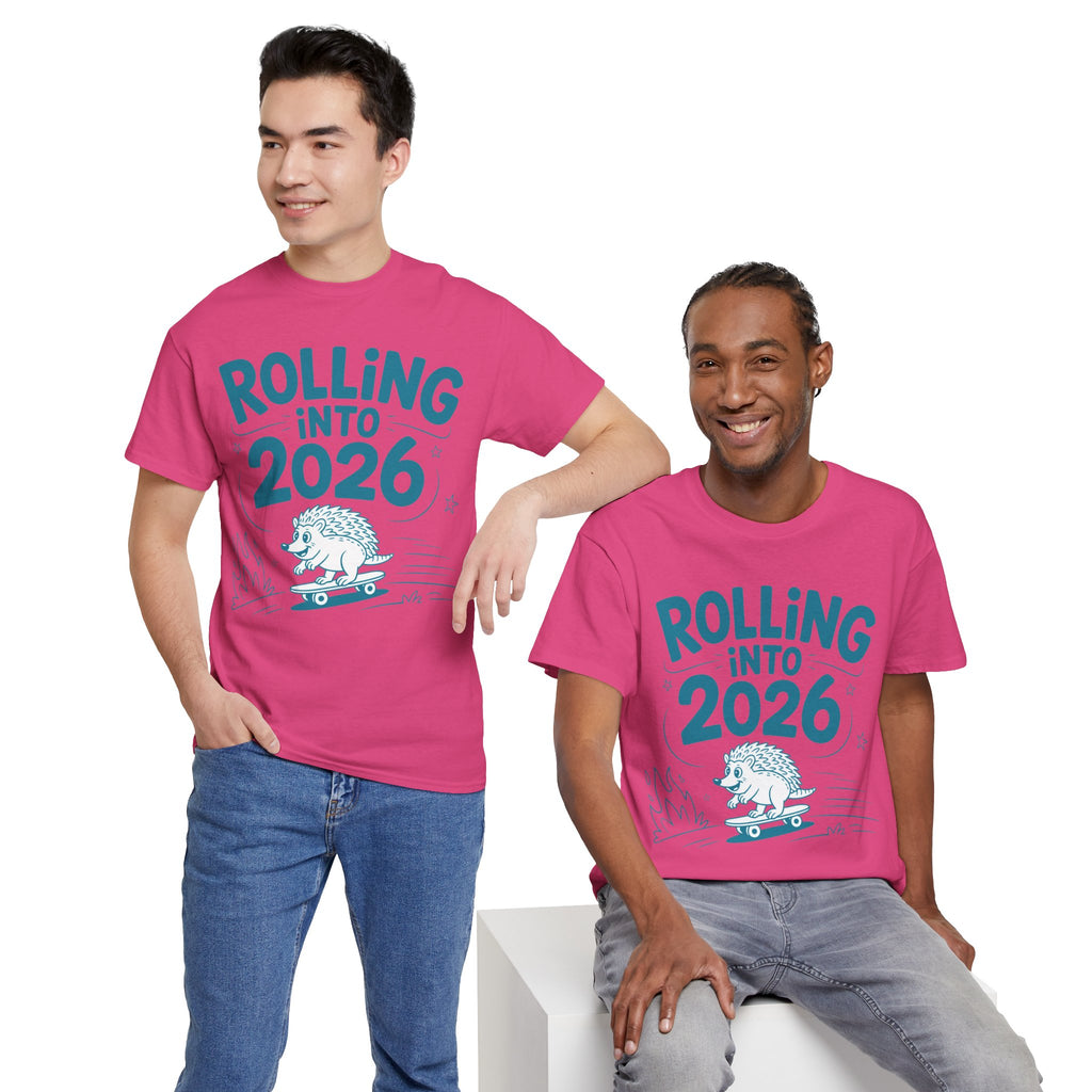 Rolling Into 2026 Hedgehog Skateboard Unisex Cotton Tee