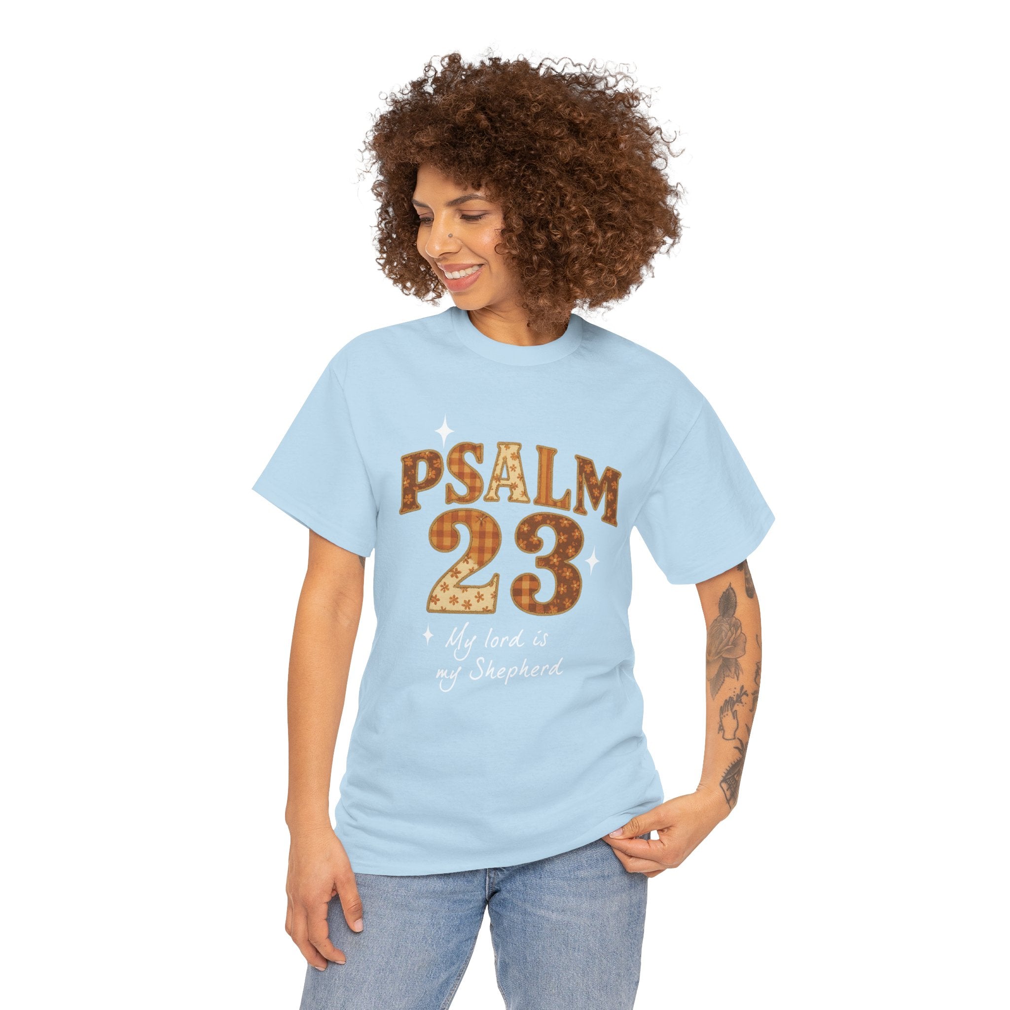Psalm 23 Floral Tee — “My Lord Is My Shepherd” Stitched-Text Unisex Cotton Tee