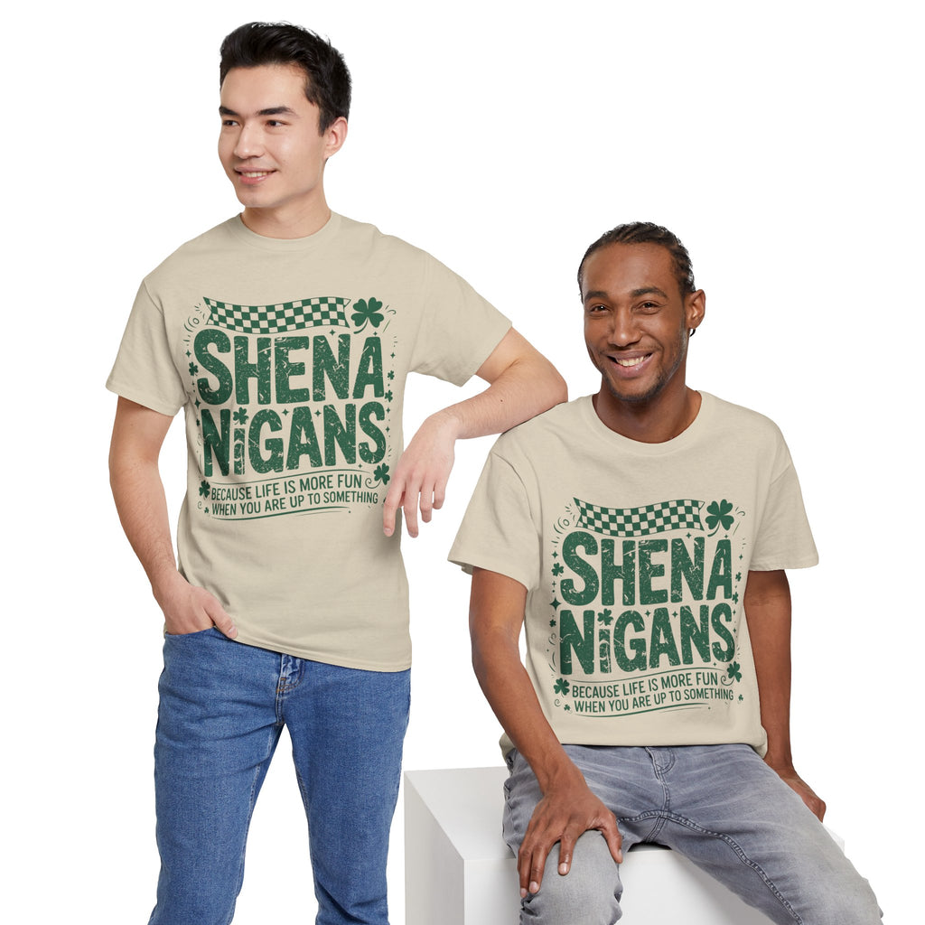 Shenanigans Clover Tee — Bright Green St. Patrick’s Day Shirt with Checkered Flag Unisex Cotton Tee
