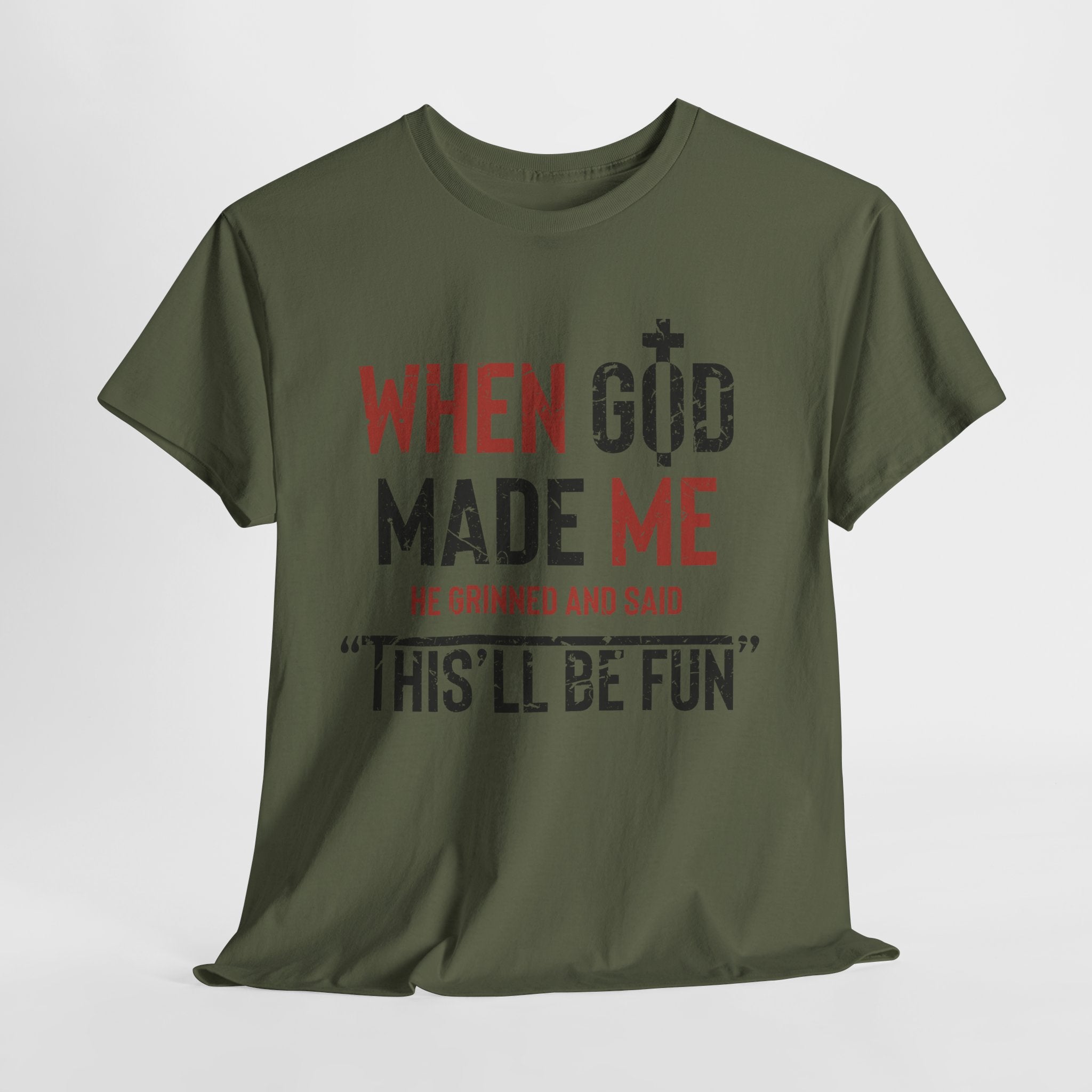 Humorous Grunge Quote Tee — "When He Saw Me, He Grinned and Said"Unisec Cotton Tee