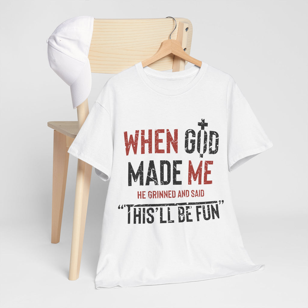Humorous Grunge Quote Tee — "When He Saw Me, He Grinned and Said"Unisec Cotton Tee