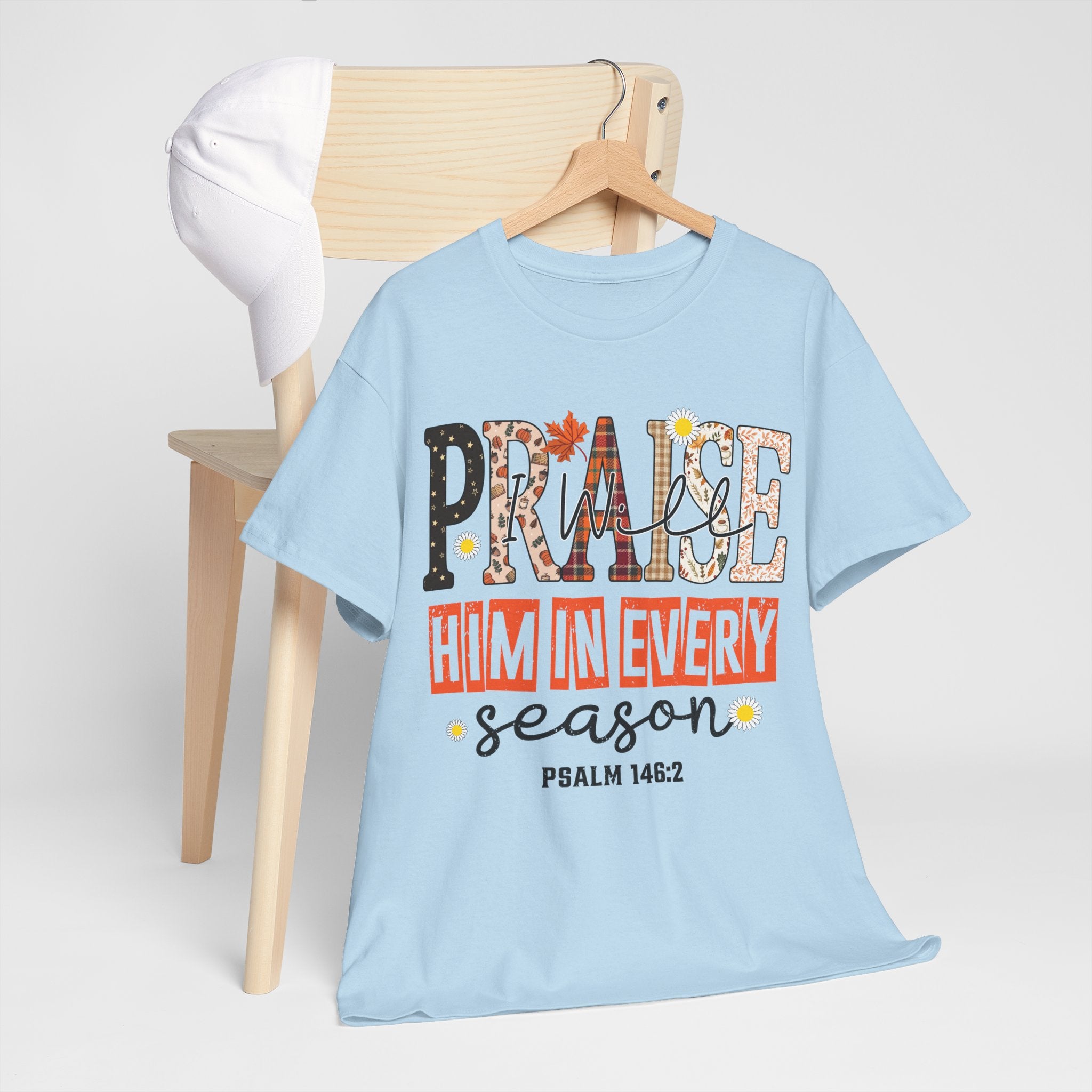 Praise Him In Every Tee — Fall Daisies & Leaf Floral Graphic Unisex Cotton T-Shirt