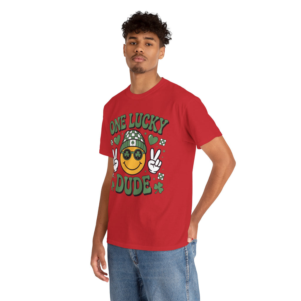 One Lucky Dude Shamrock Tee — St. Patrick's Day Smiley Unisex Cotton Tshirt