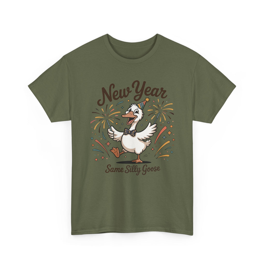 New Year Same Silly Goose T-Shirt — Party Goose Graphic Unisex Cotton Tee