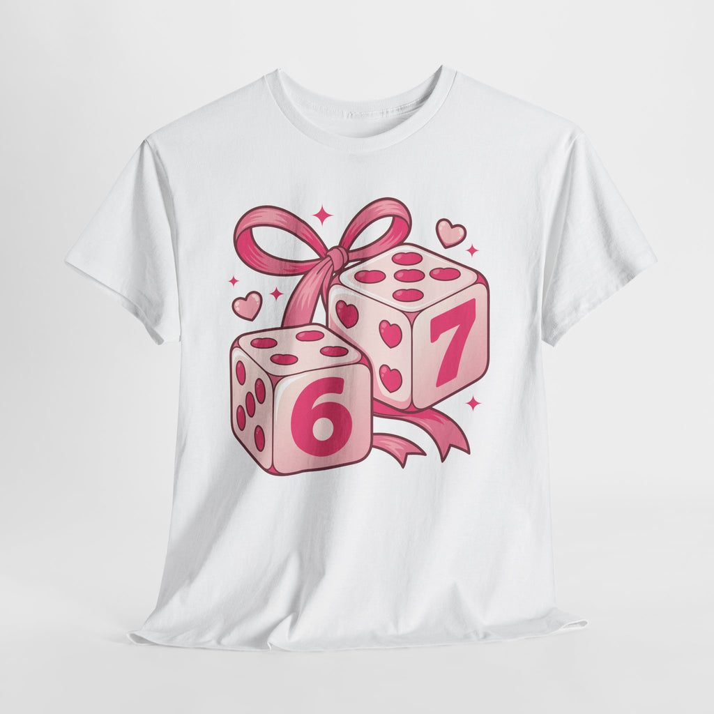 Lucky Love Dice T-Shirt — Pink Heart Dice with Bow..Unisex Cotton Tee