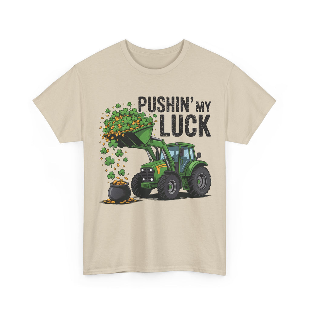 Pushin' My Luck Shamrock Tractor Tee — St. Patrick's Day Unisex Cotton T-Shirt