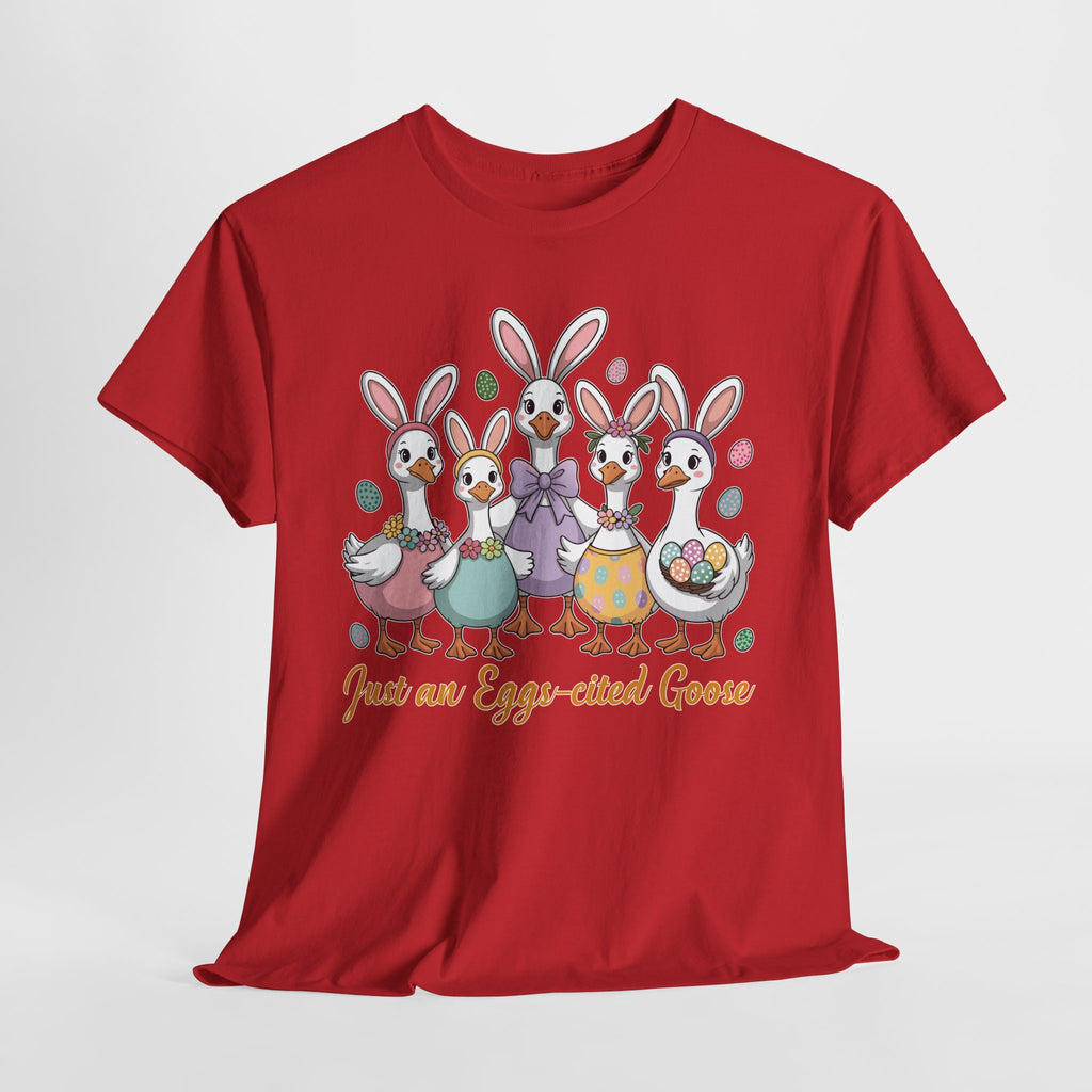 Just an Eggs-cited Goose Easter Tee — Funny Geese in Bunny Ears Unisex Cotton Tee
