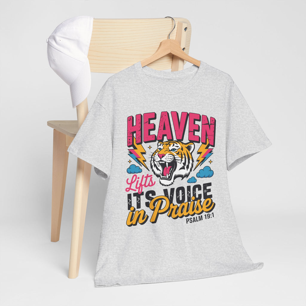 Psalm 19:1 Tiger Praise T-Shirt — Bold Christian Roaring Tiger Graphic.Unisex Cotton Tee