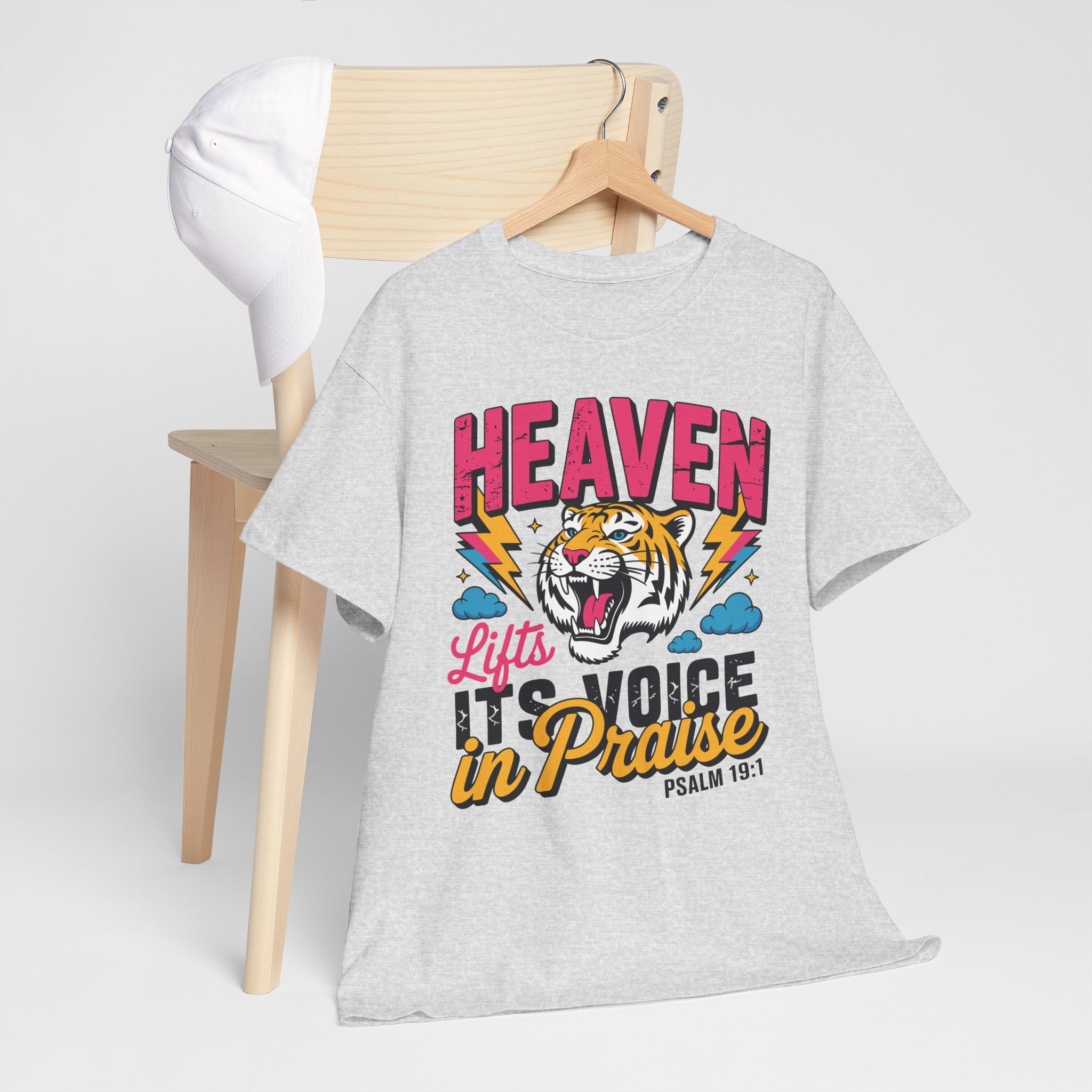 Psalm 19:1 Tiger Praise T-Shirt — Bold Christian Roaring Tiger Graphic.Unisex Cotton Tee