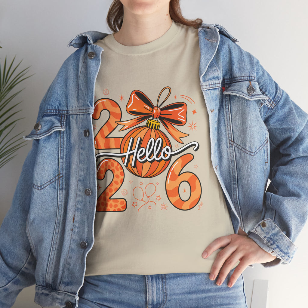 Hello 2026 Christmas Ornament Tee — Festive Orange Holiday Unisex Cotton T-Shirt