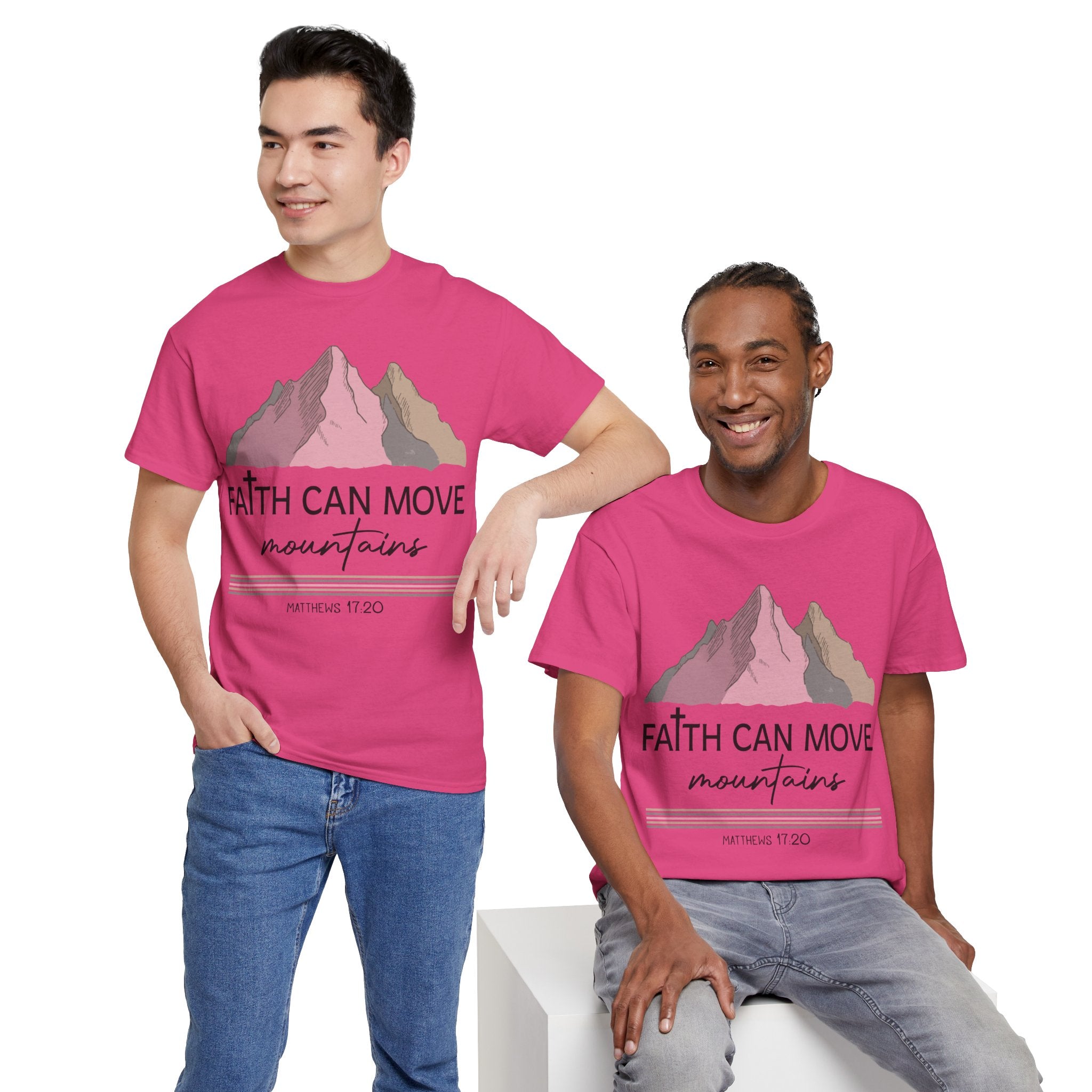 Faith Can Move Mountains Mountain Tee — Pastel Inspirational Christian Unisex Cotton T-Shirt