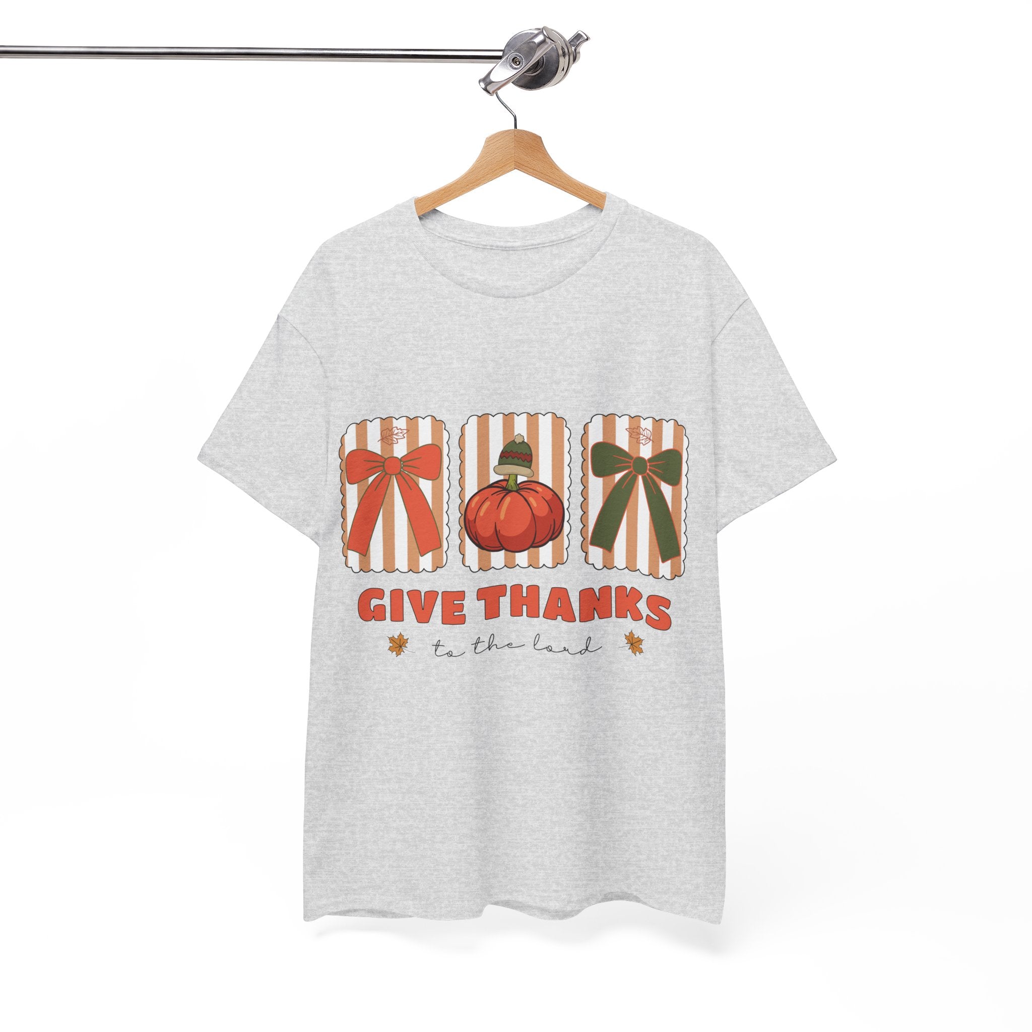 Give Thanks Thanksgiving T-Shirt — Pumpkin with Hat & Bows Unisex Cotton Tee