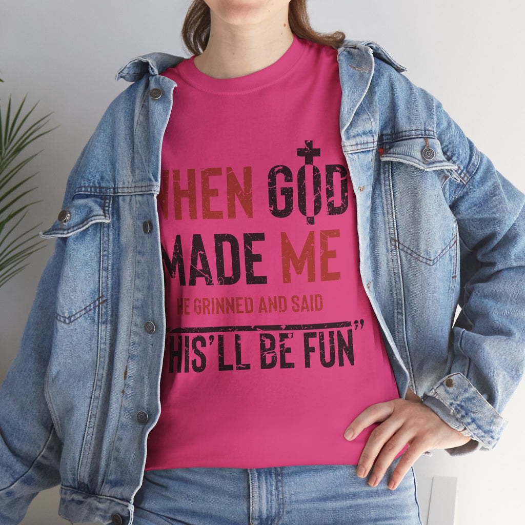 Humorous Grunge Quote Tee — "When He Saw Me, He Grinned and Said"Unisec Cotton Tee