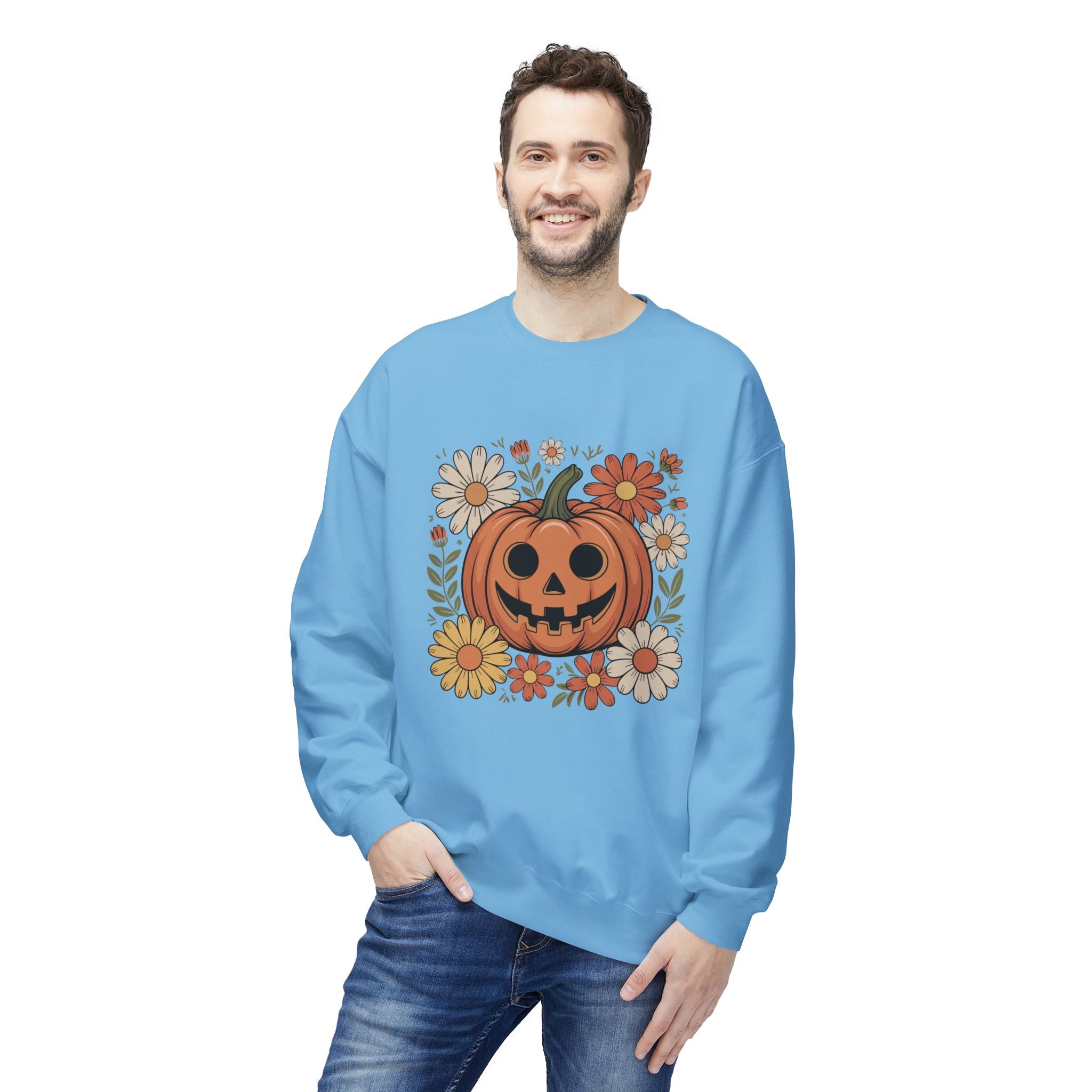 Halloween Pumpkin Floral Crewneck Unisex Sweatshirt
