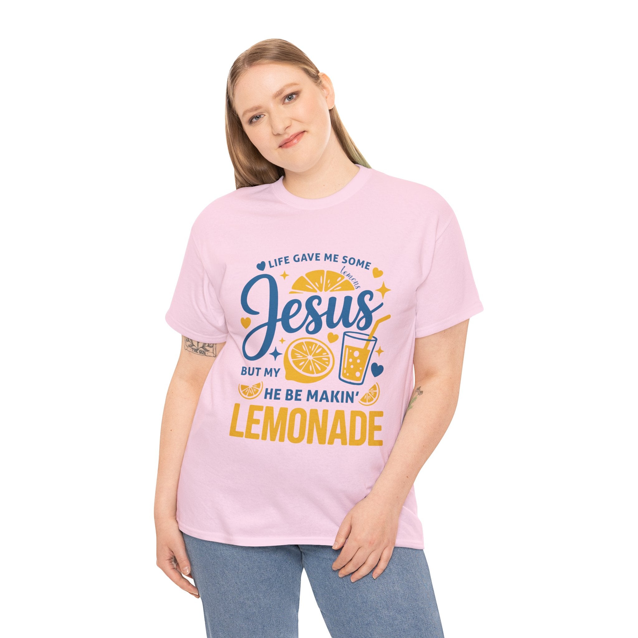 Christian Lemonade T-Shirt — “Life gave me some lemons but my Jesus He be makin’ lemonade”. Unisex Cotton Tee