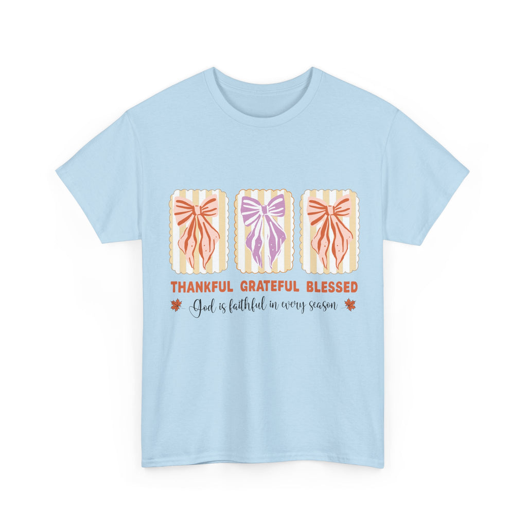 Thankful Grateful Blessed Fall Tee — God Is Faithful Pastel Bows..Unisex Cotton Tee