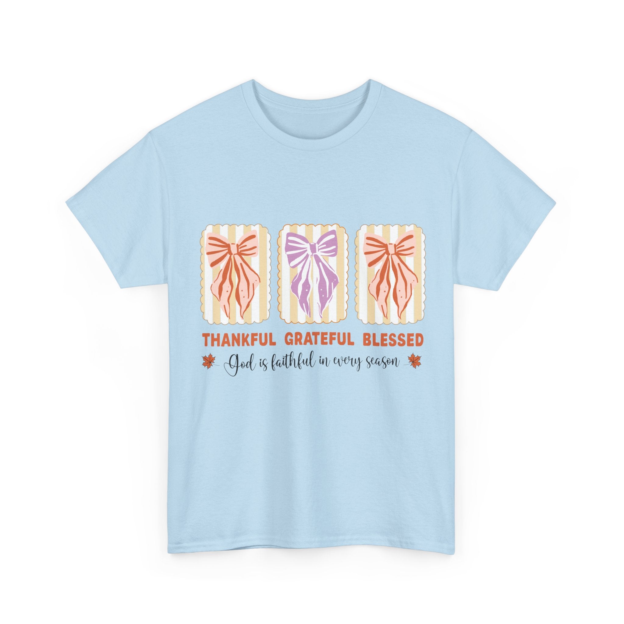 Thankful Grateful Blessed Fall Tee — God Is Faithful Pastel Bows..Unisex Cotton Tee