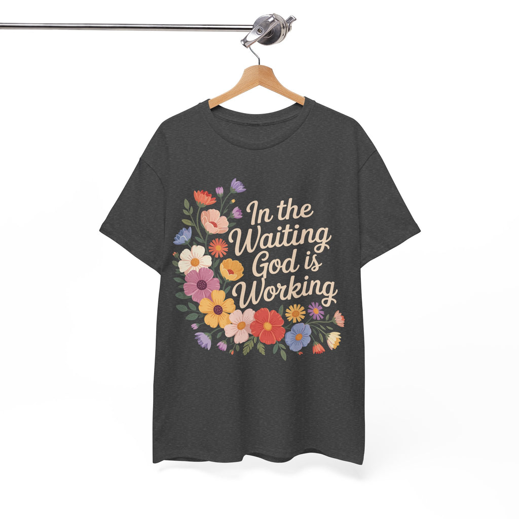 Pastel Floral “In the Waiting God Is Working” Unisex Cotton T-Shirt