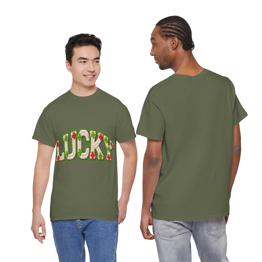 Lucky Crochet Clover T-Shirt — Faux-Yarn Embroidered St. Patrick’s Unisex Cotton Tee