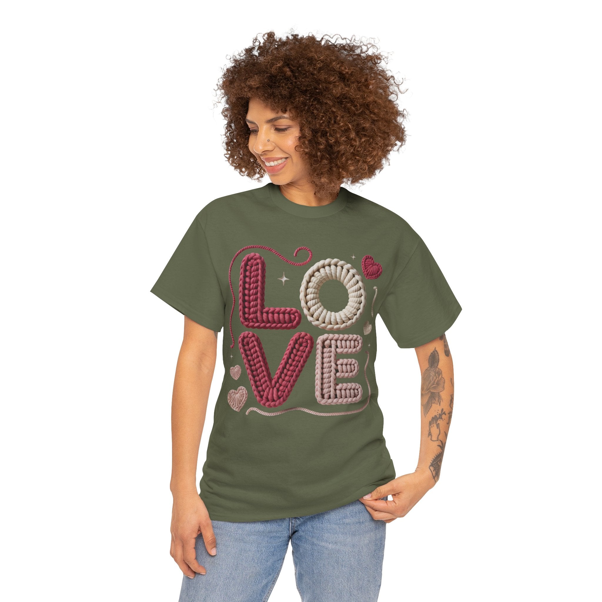 LOVE Faux Yarn Heart Unisex Cotton Tee
