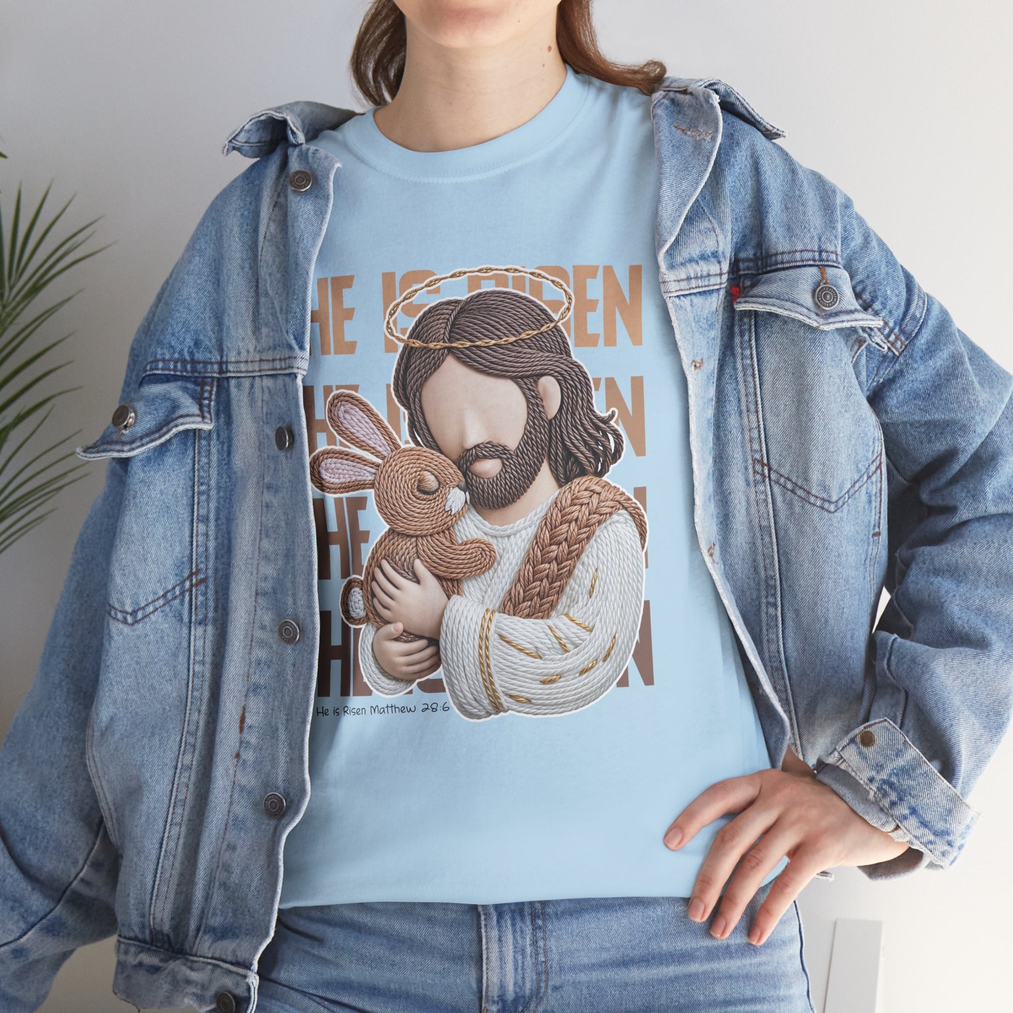 He Is Risen Matthew 28:6 Jesus With Lamb Unisex Cotton T-Shirt