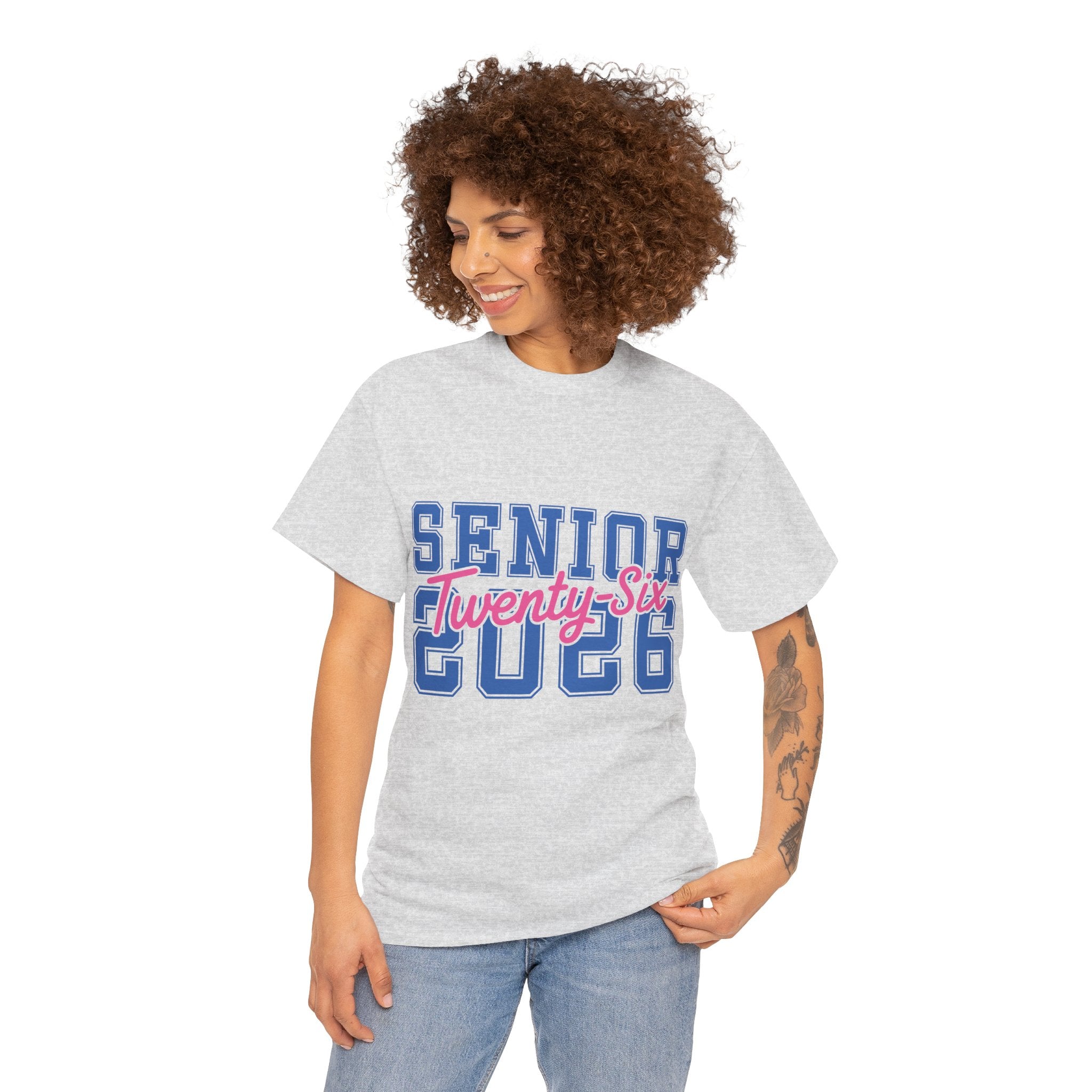 Senior 2026 Tee — Pink Varsity Block with Blue Script Overlay Unisex Cotton Tee