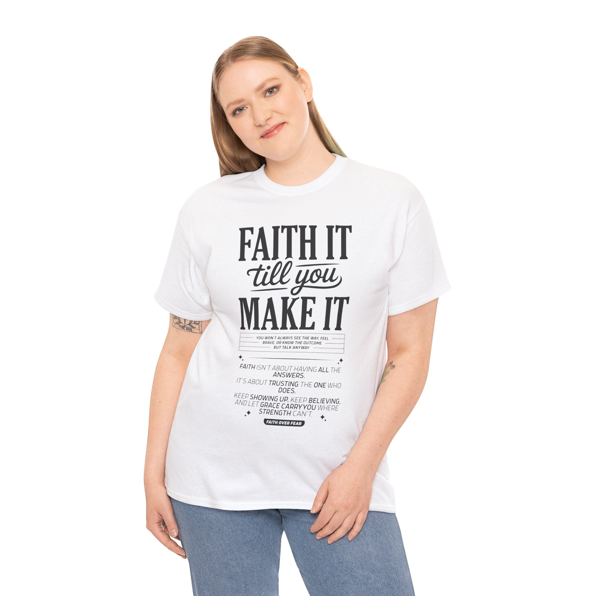 Faith It Till You Make It Christian T-Shirt — Trust God Typography Unisex Cotton Tee