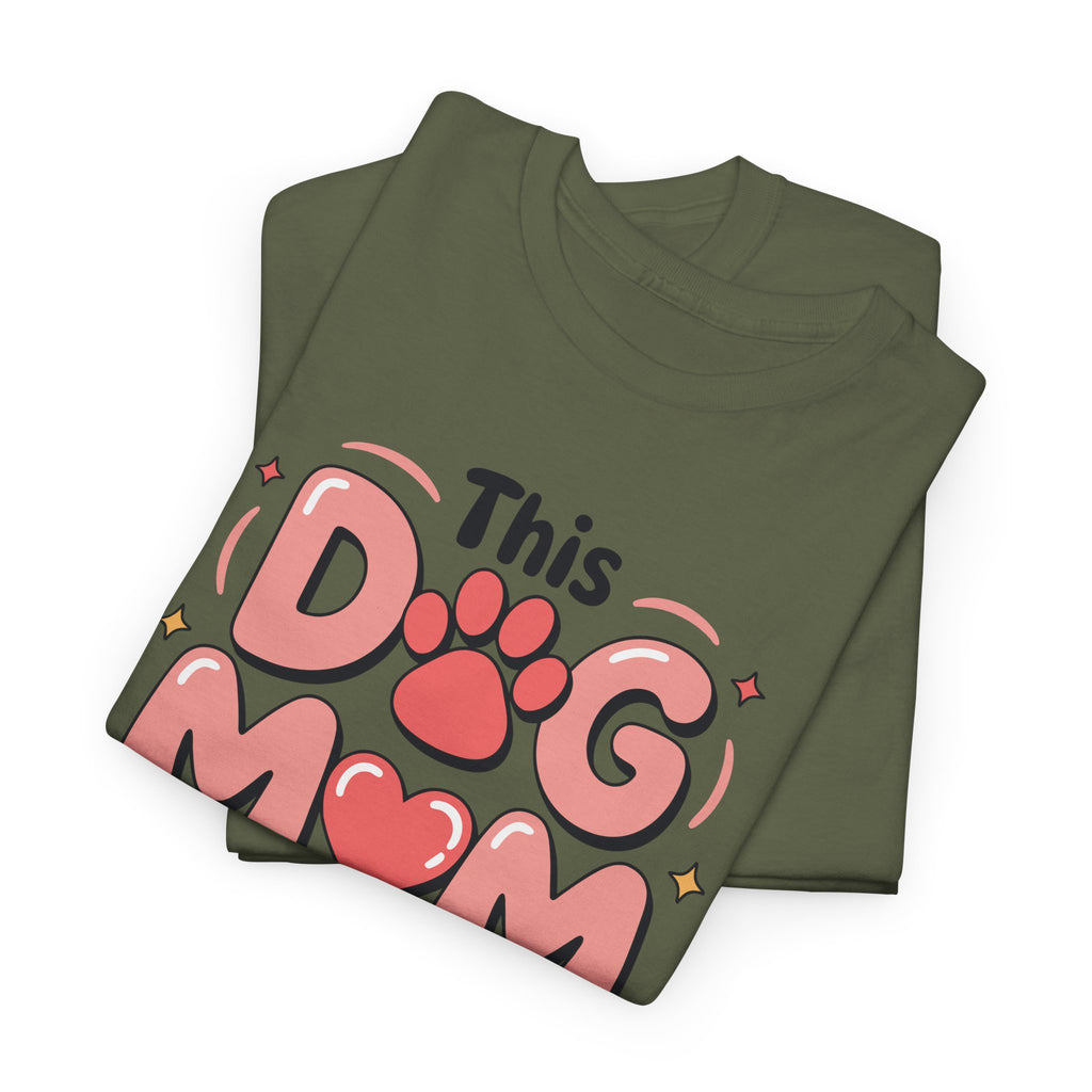 Dog Mom T-Shirt — "This Dog Mom Wears Her Heart on Her Sleeve" Paw & Heart Unisex Cotton Tee