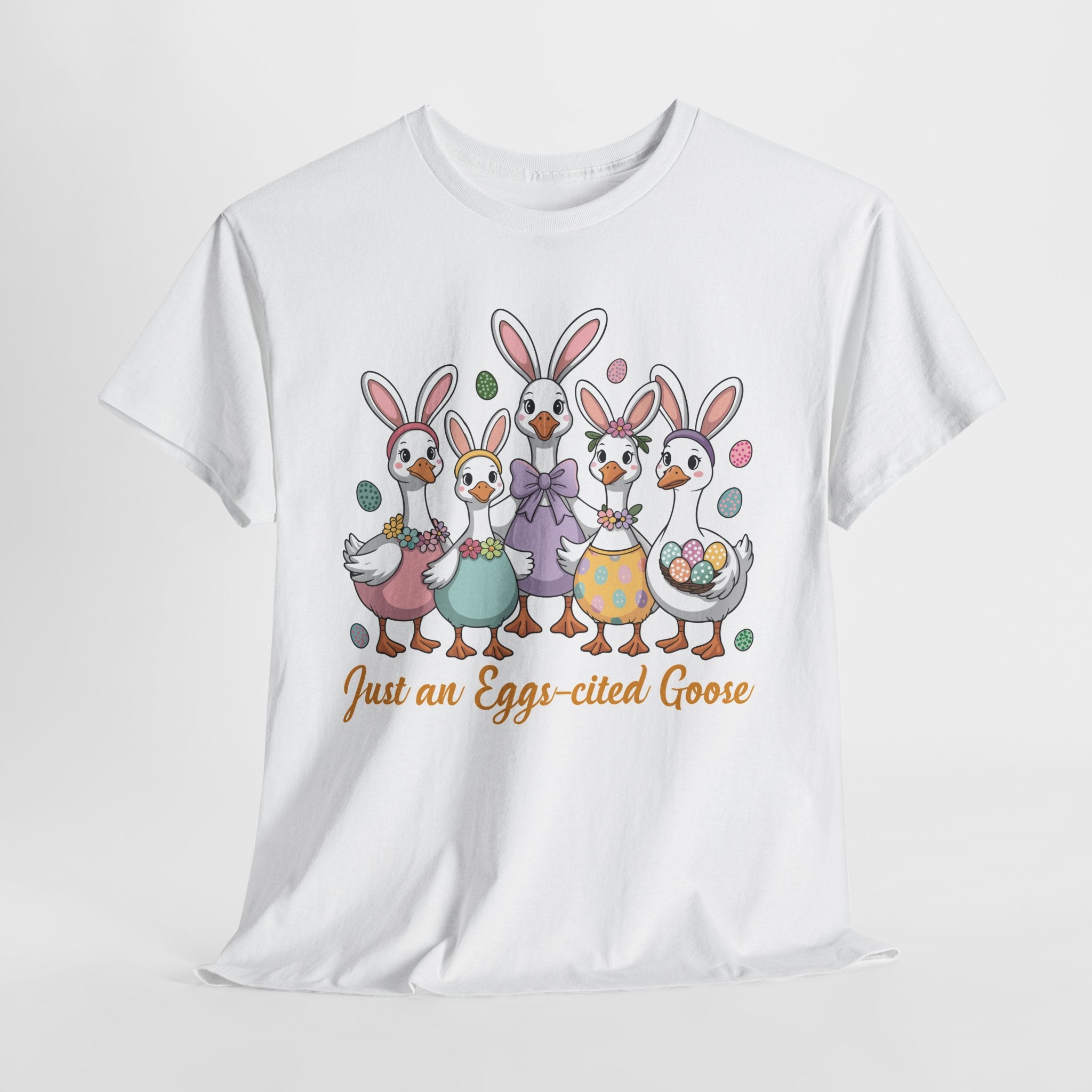 Just an Eggs-cited Goose Easter Tee — Funny Geese in Bunny Ears Unisex Cotton Tee