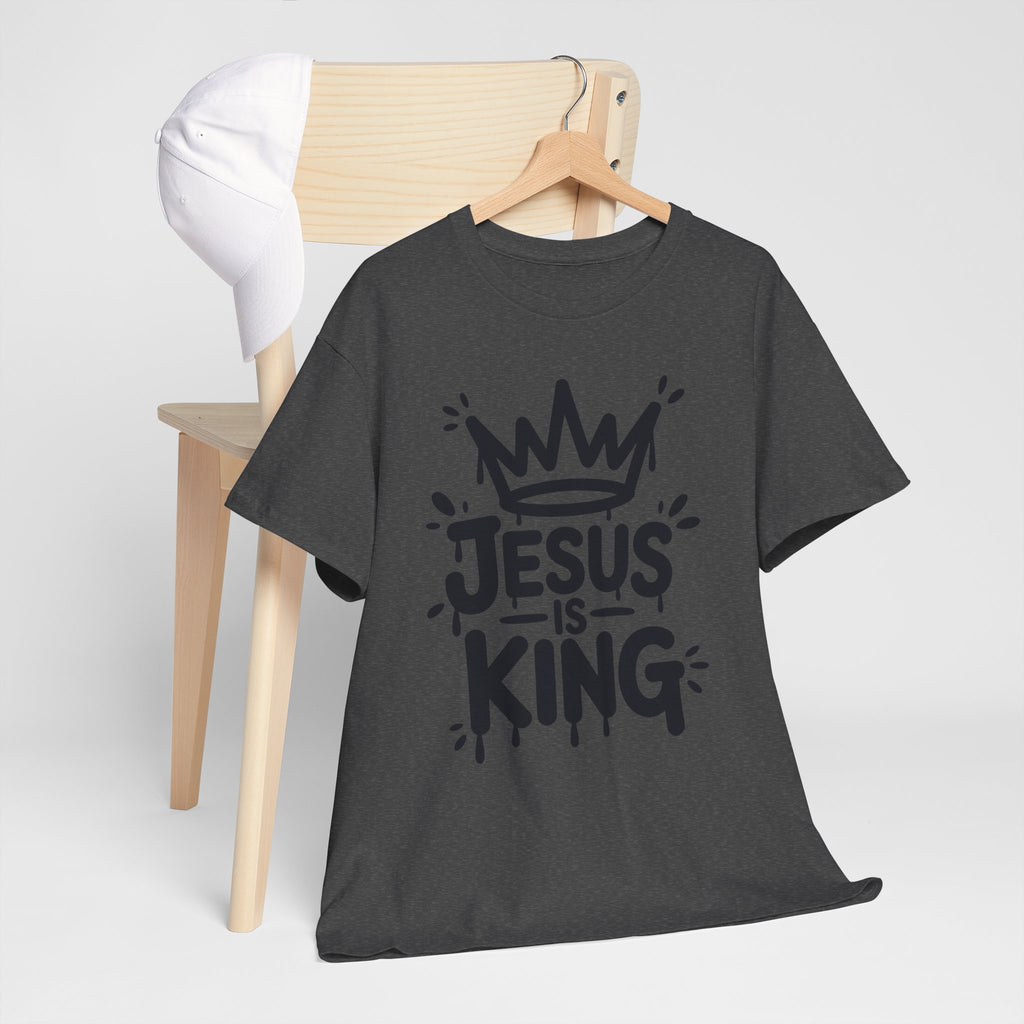 Jesus Is King Crown T-Shirt — Minimalist Christian Unisex Cotton Tee